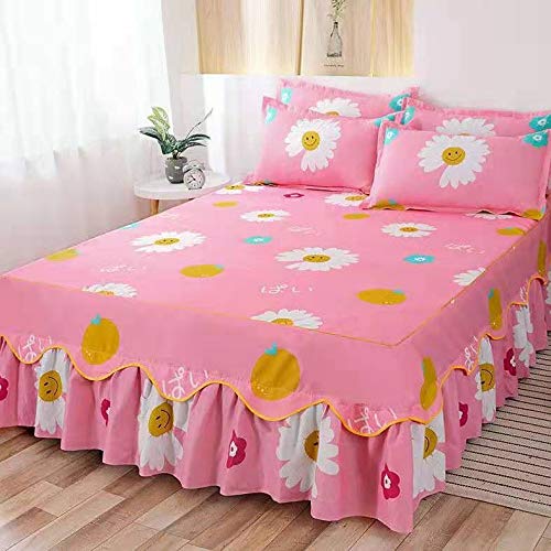 Premium Queen Size Bedding Set - Ethnic Floral Print Comforter with Ruffled Bed Skirt, 180x200cm Polyester Bed Sheets for Cozy Home Decor | Perfect for Master Bedroom, Guest Room & Airbnb Styling
