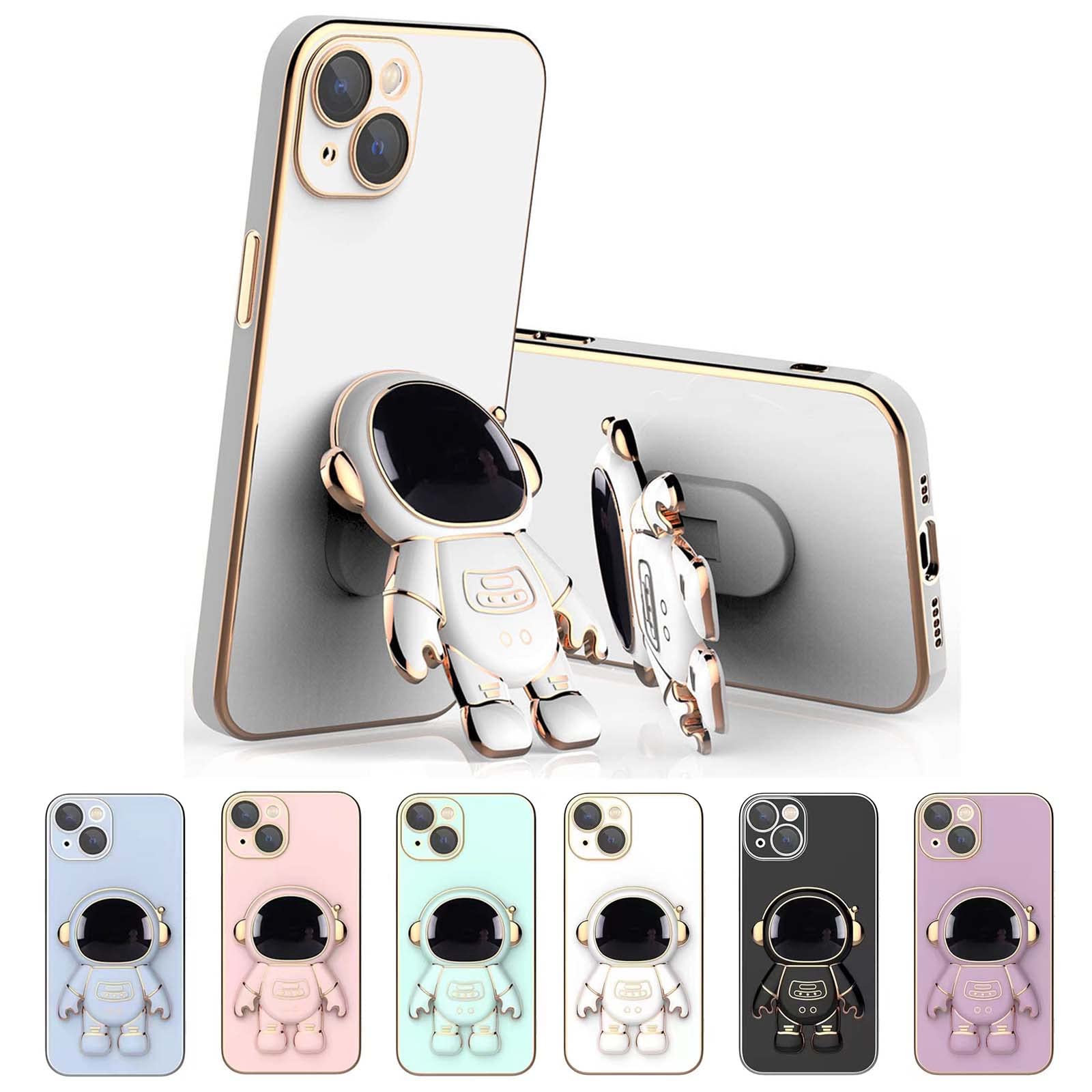 Esissenils 6D Plating Astronaut Hidden Stand Case Cover for iPhone 14/13/12/11 Pro Max - Anti-Scratch Protective Phone Case with Kickstand & Lens Cover - Perfect for Space Enthusiasts & Everyday Use
