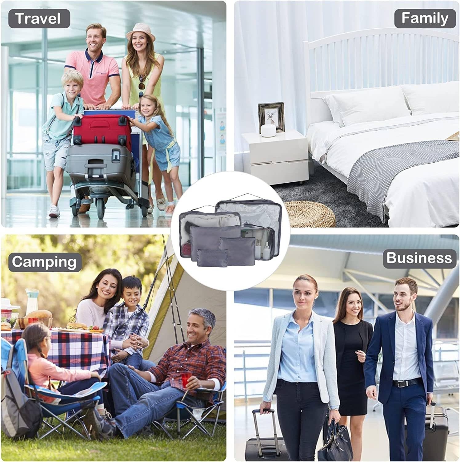 FLYNGO 6-Piece Travel Organizer Set - Packing Cubes for Clothes, Toiletries & Luggage | Space Saving Bags for Cosmetics, Underwear, Socks & Shoes | Perfect for Men & Women Travel Accessories (Grey) - Ideal for Vacation, Business Trips & Weekend Getaways