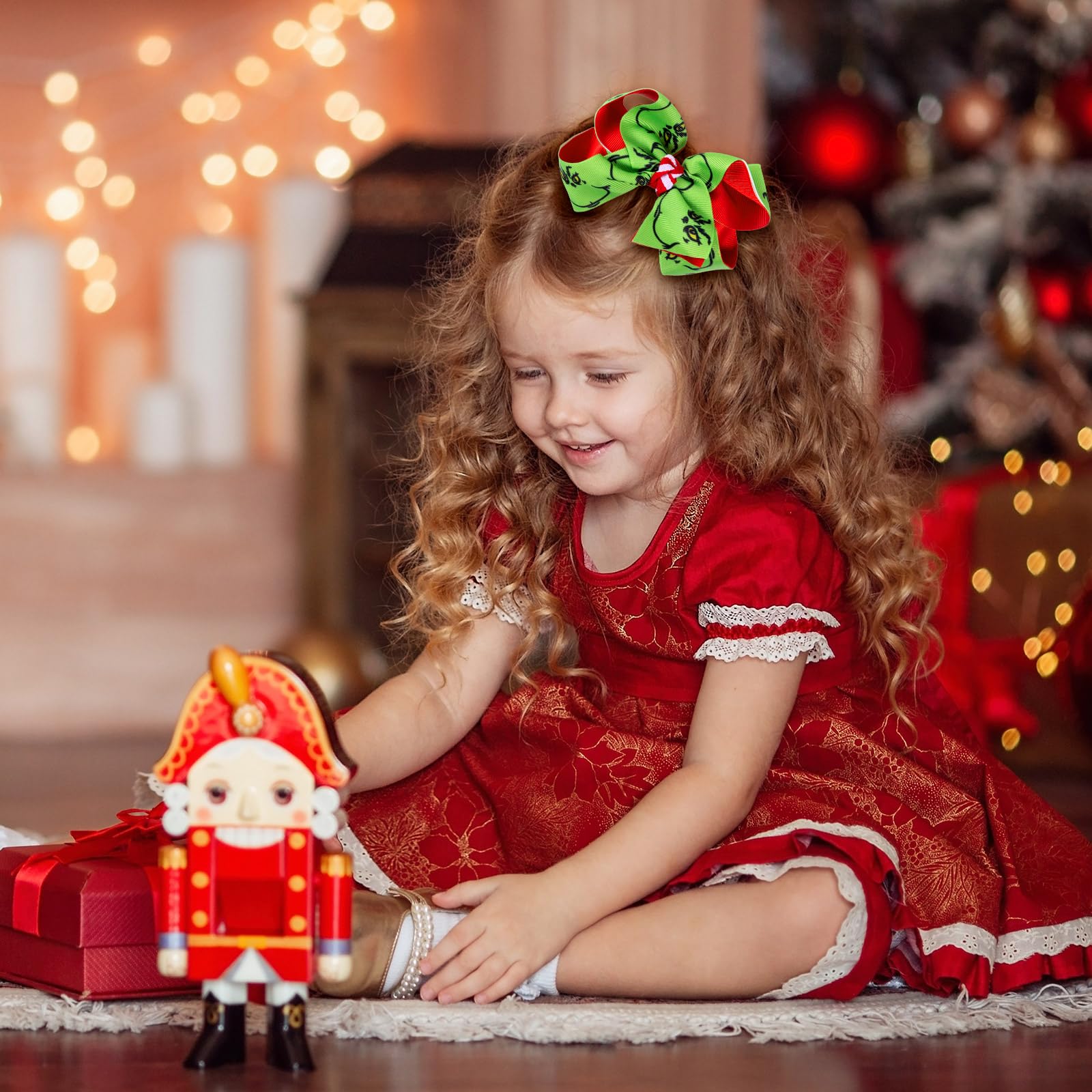 Christmas Green Hair Bow Clips 4.3