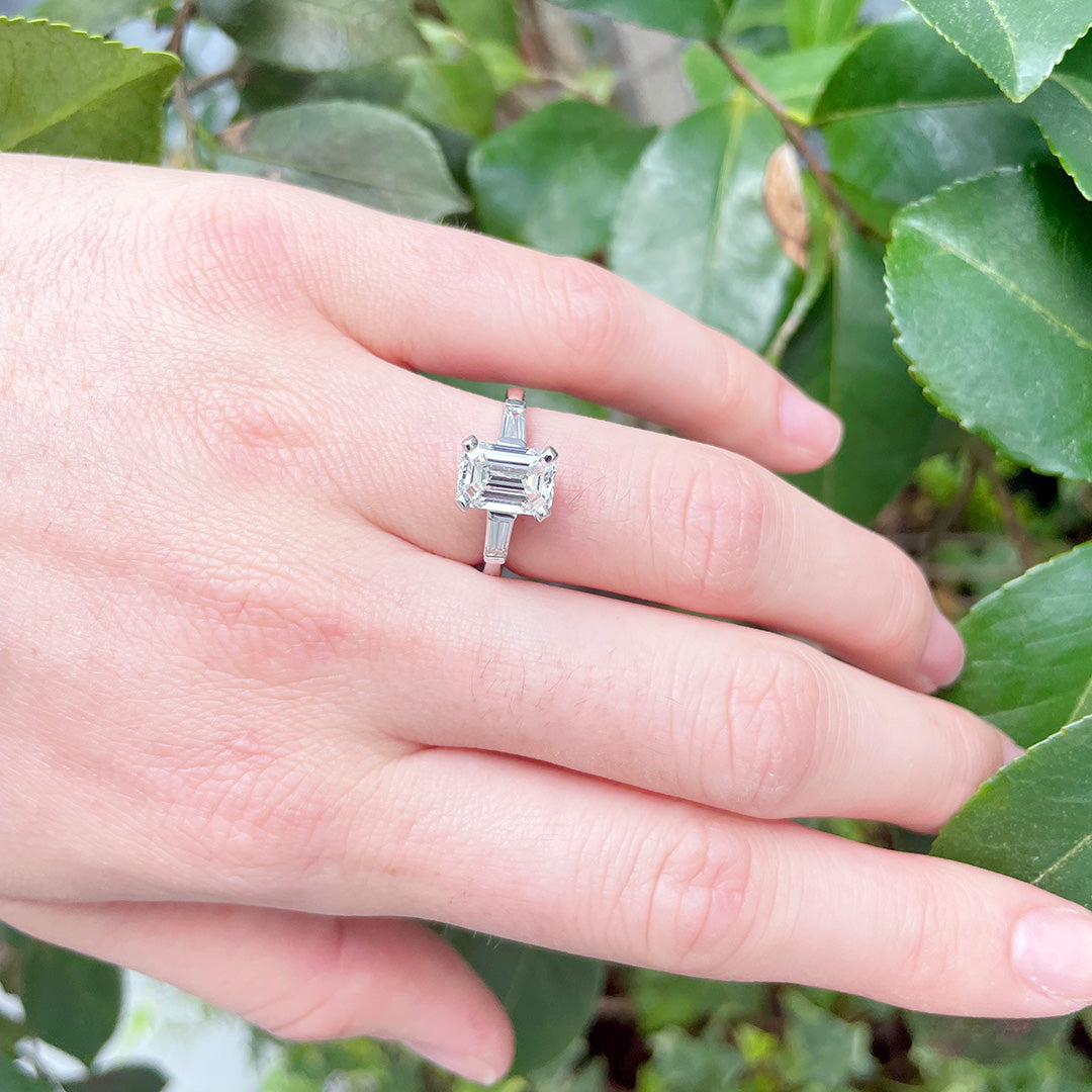 2.39ct Emerald Cut Diamond Engagement Ring with .34ct Baguette Side Stones in Platinum - Perfect for Proposals & Anniversary Gifts