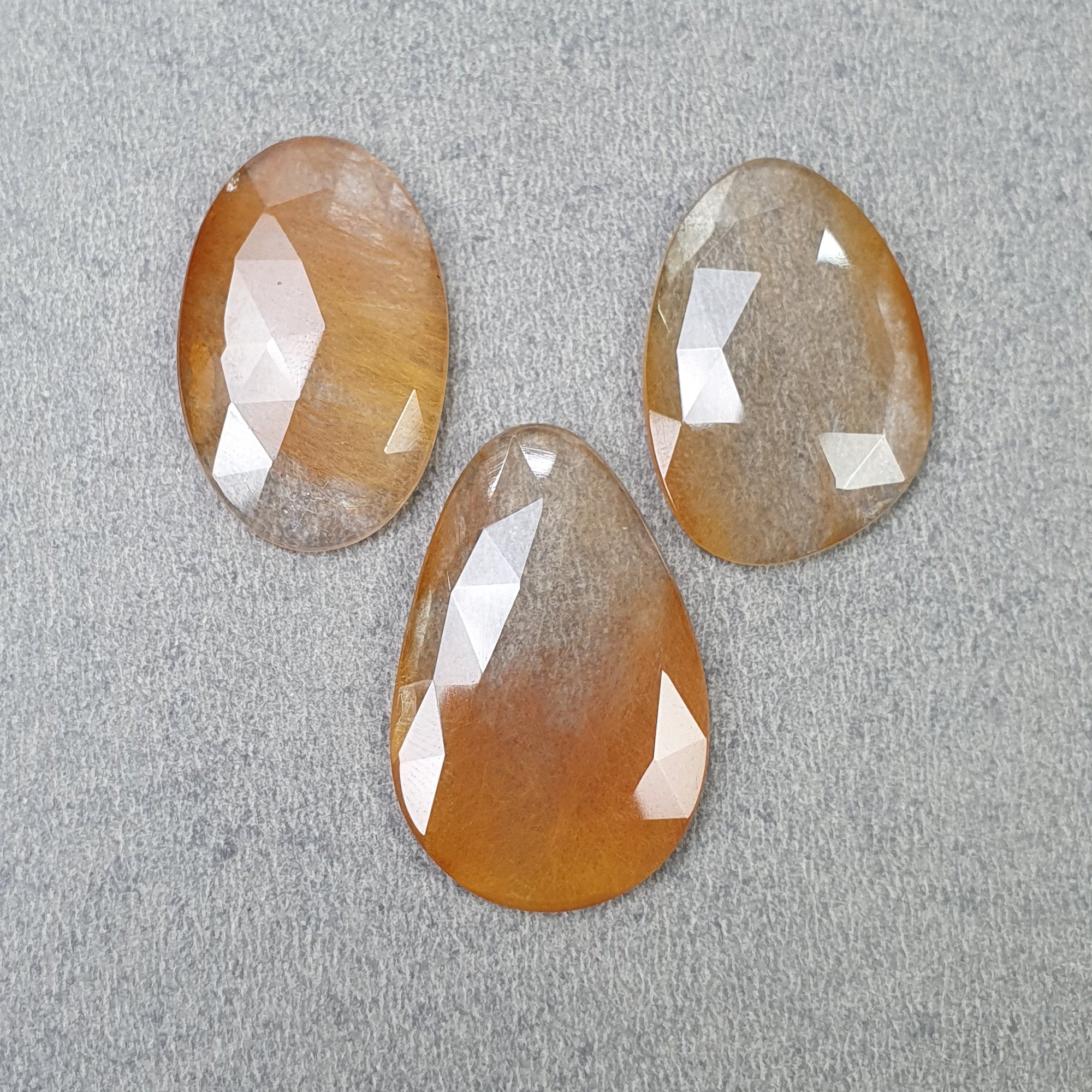 Natural Brown Rutile Quartz Gemstone Rose Cut - 52.50cts Untreated Unheated Rutile (31x20mm & 28x18mm, 3pcs) with Video - Perfect for Jewelry Making, Crystal Healing & Mineral Collection