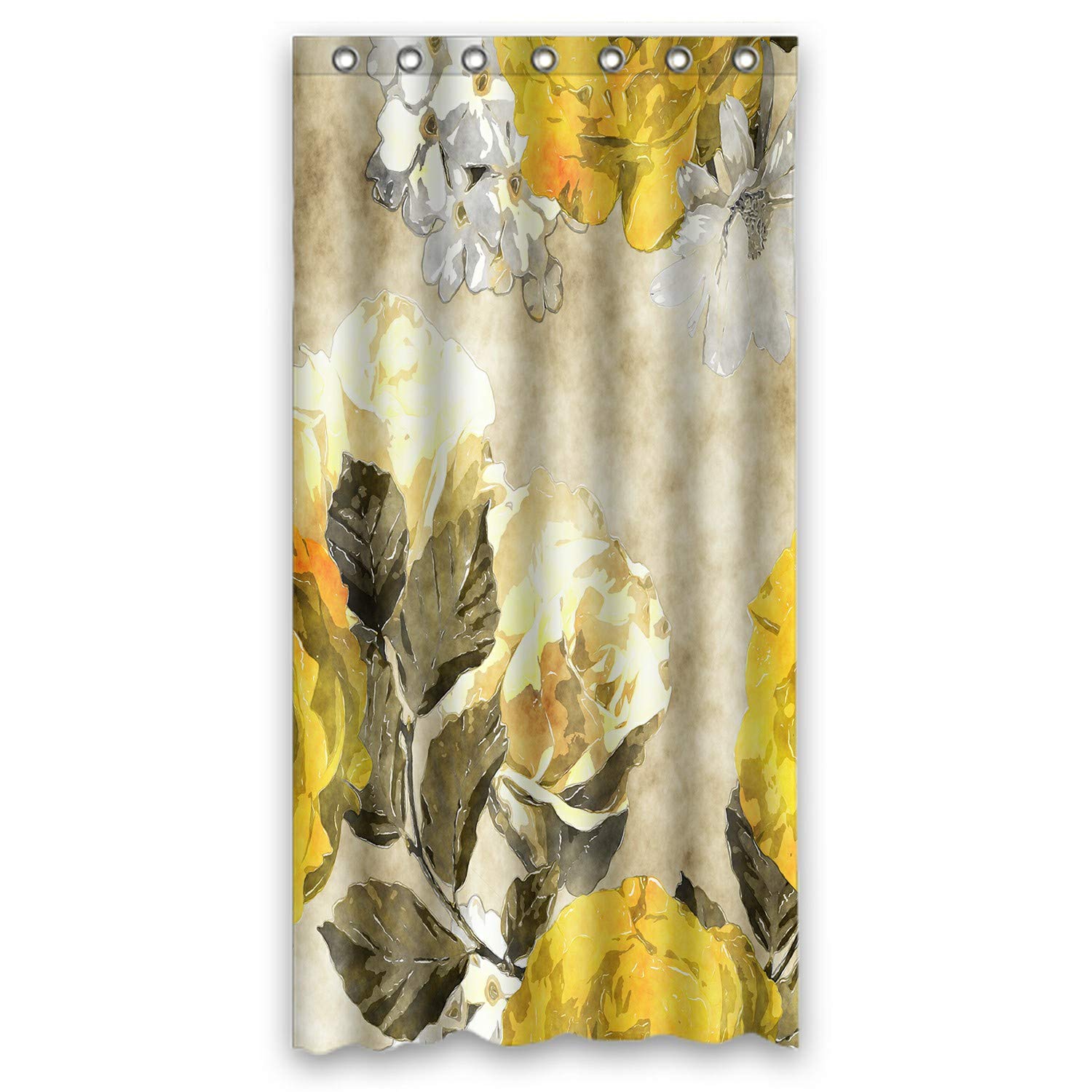ECZJNT Floral Gold Yellow White Roses Phlox Asters Beige Waterproof Shower Curtain 36x72 Inch - Elegant Bathroom Decor for Vintage & Modern Homes