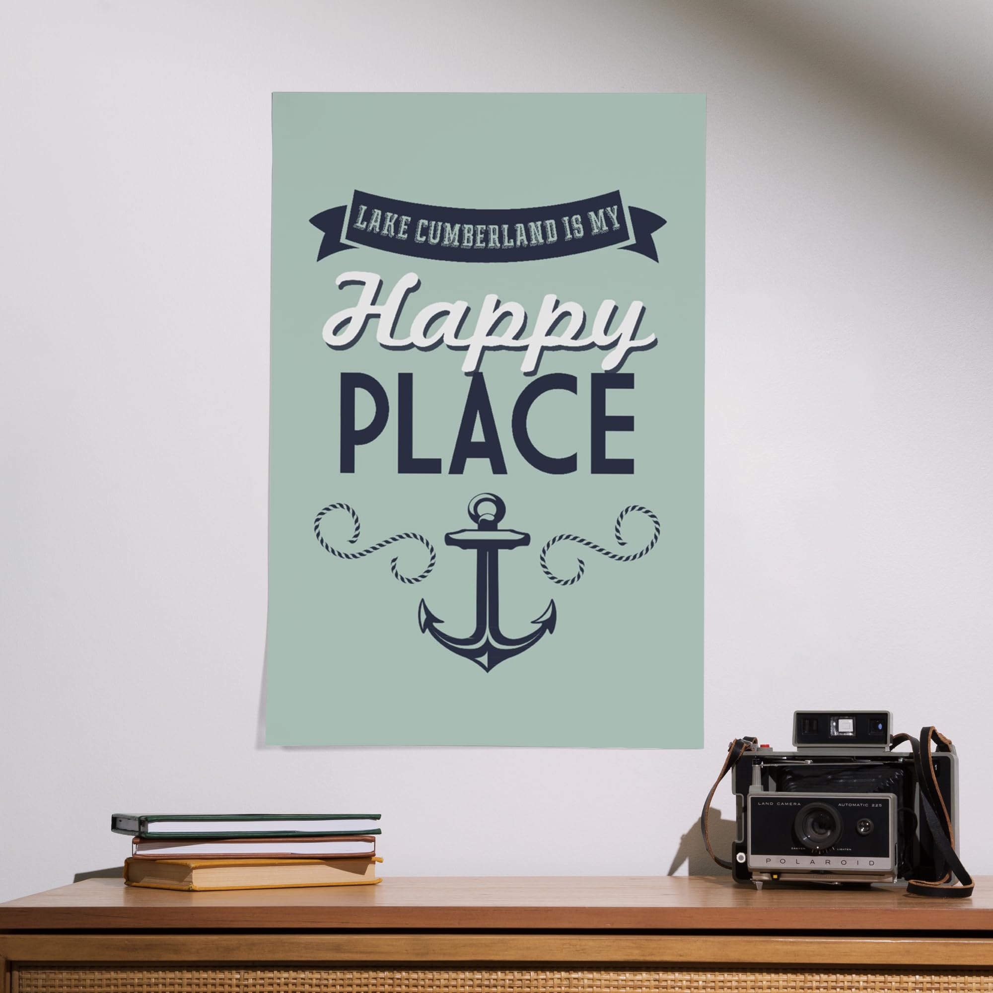 Lantern Press 16x24 Inch Giclee Art Print - Lake Cumberland Kentucky Landscape Wall Decor with Anchor Design (Blue on Green) - Perfect for Living Room, Bedroom or Office Wall Art