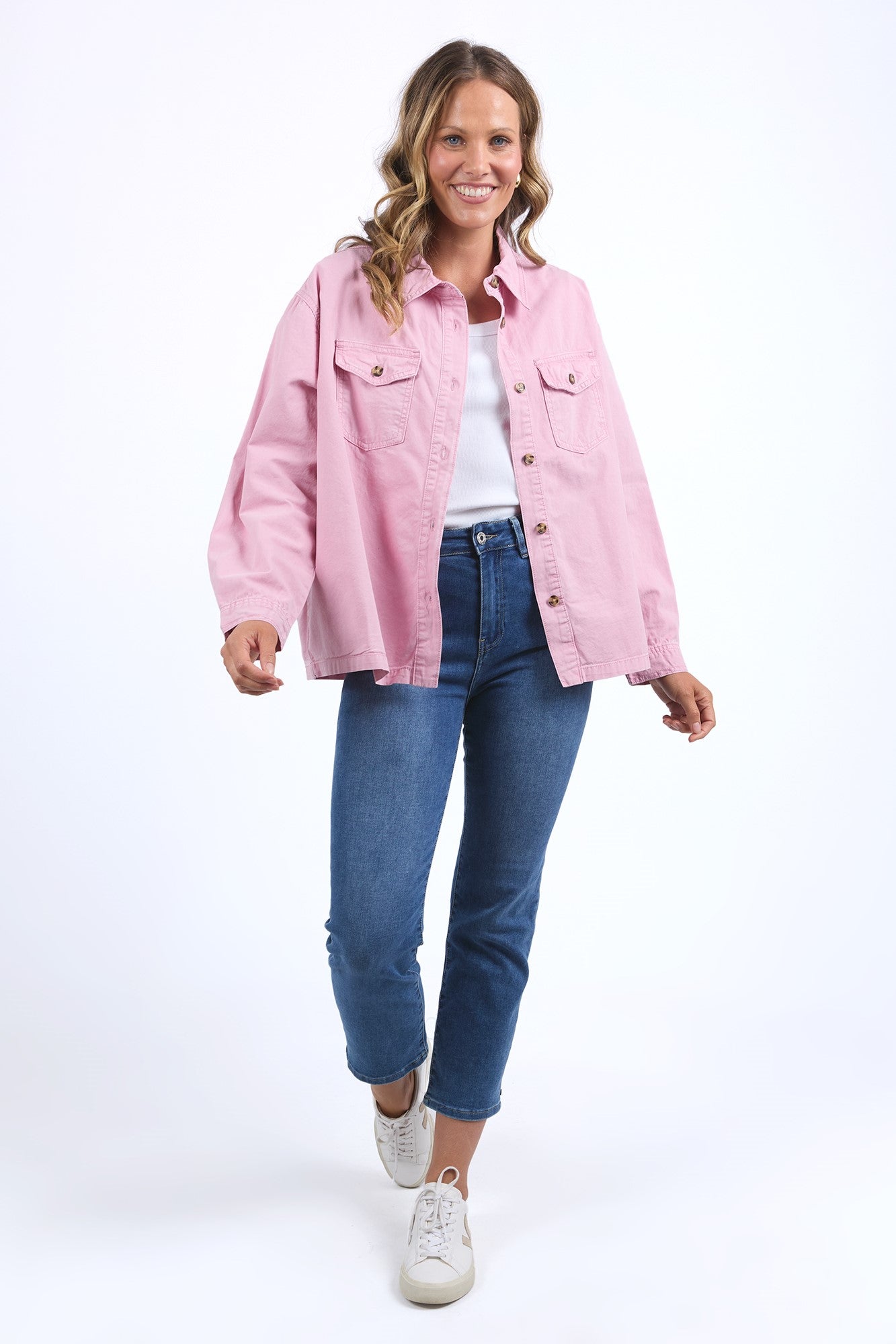 Elm Lucy Women's Denim Jacket - Soft Pink Distressed Denim Coat for Casual Outfits & Spring Fashion | Perfect for Layering, Street Style & Everyday Wear