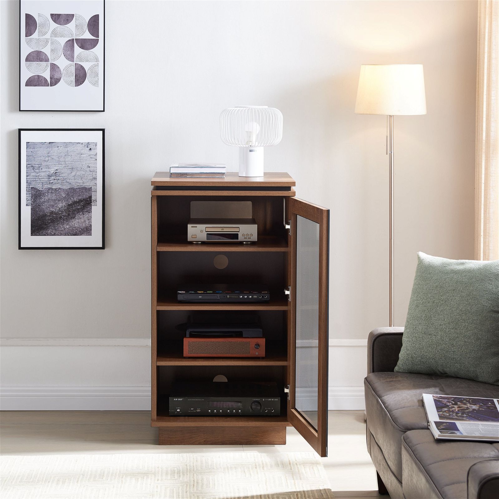 TITAN HiFi Vinyl Dark Oak Entertainment Center - Premium Audio Rack for Record Player & Stereo System - Perfect for Living Room, Home Theater & Music Studio Setup
