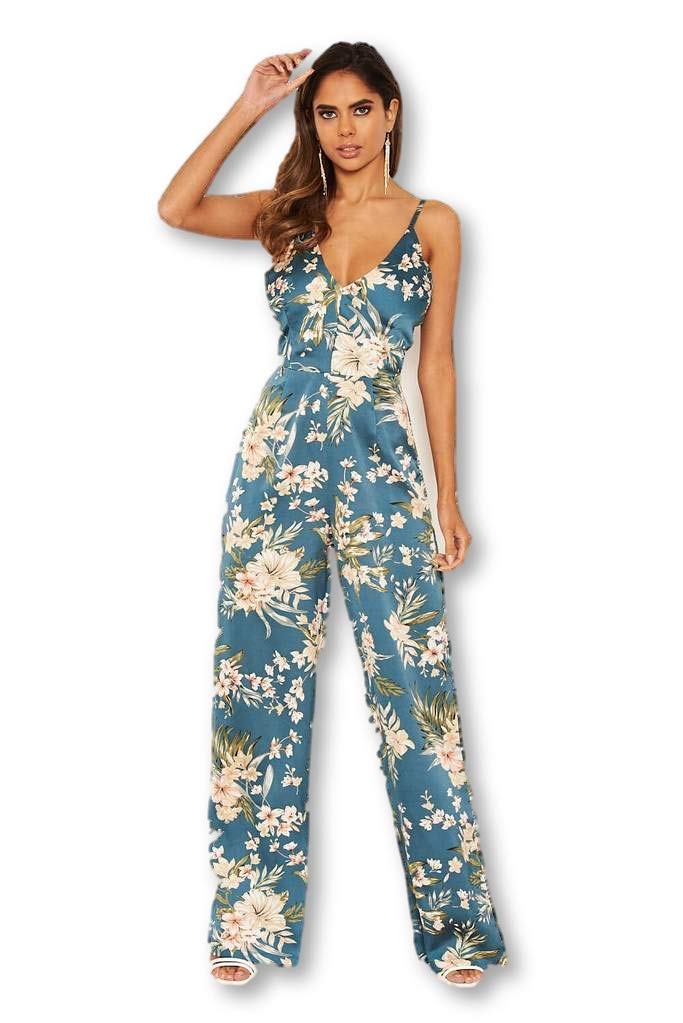 AX Paris Women's Duck Egg Printed Satin Jumpsuit | Elegant One-Piece Romper for Evening Parties & Special Occasions | Plus Size & Petite Options