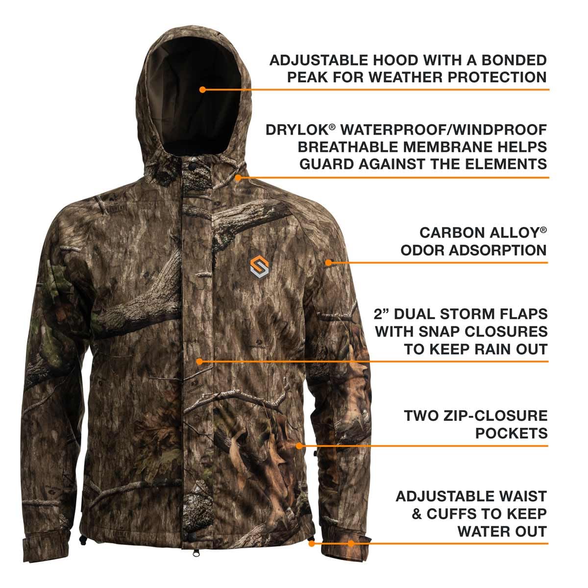 ScentLok Vapour Midweight Waterproof Camo Hunting Jacket for Men - Lightweight Breathable Rain Jacket for Deer Hunting & Outdoor Adventures