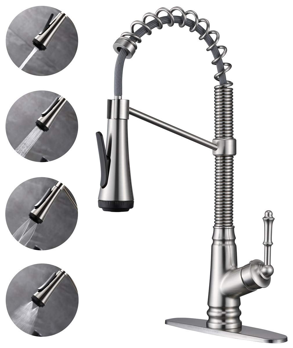 Single Handle Pull Down Kitchen Faucet with Sprayer - Brushed Nickel Finish - Ideal for Modern Kitchens, Dishwashing & Food Prep