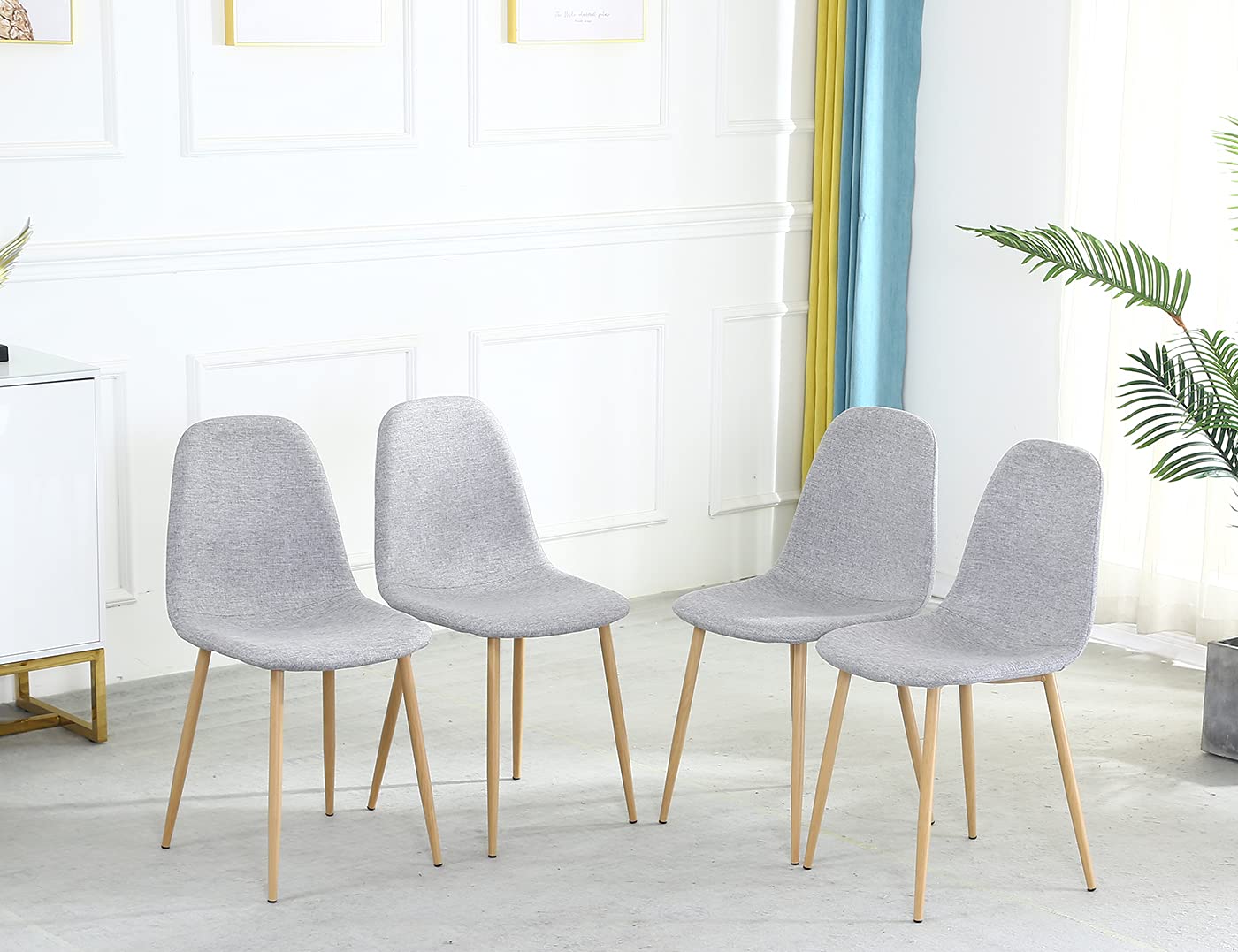 SICOTAS Modern Fabric Dining Chairs Set of 4 - Mid Century Kitchen Chairs with Metal Legs, Easy Assembly Armless Side Chairs for Dining Room, Restaurant, Cafe - Light Grey | Perfect for Home, Office & Commercial Spaces