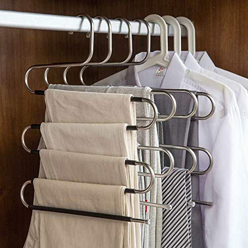 Devesanter 4-Pack S-Shape Stainless Steel Pants Hangers - Space Saving Non-Slip Closet Organizer for Trousers, Jeans & Scarves (Black) - Perfect for Closet Storage, Wardrobe Organization & Travel Packing