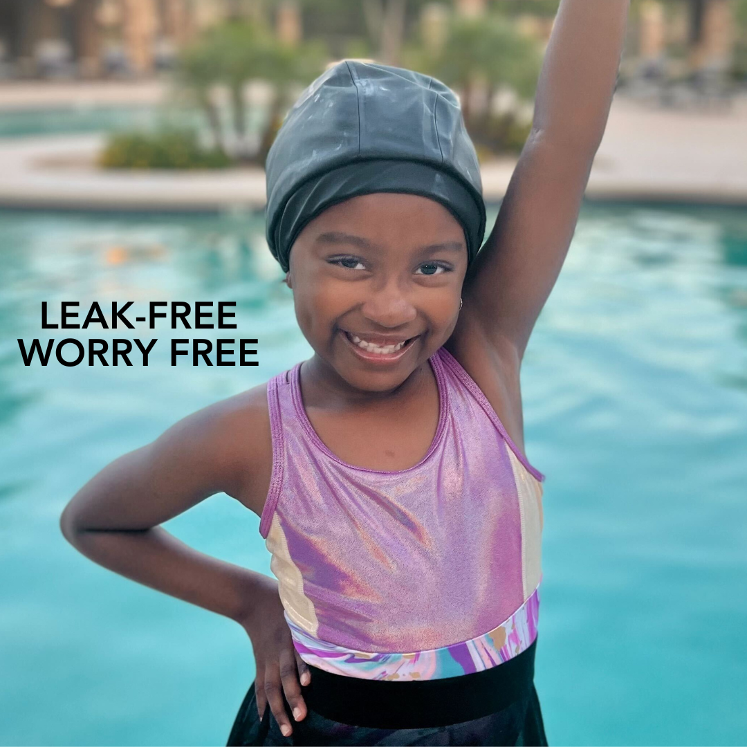 Waterproof Adjustable Kids Swim Cap with Satin Lining - Hair Protection for Swimming, Beach & Pool Activities
