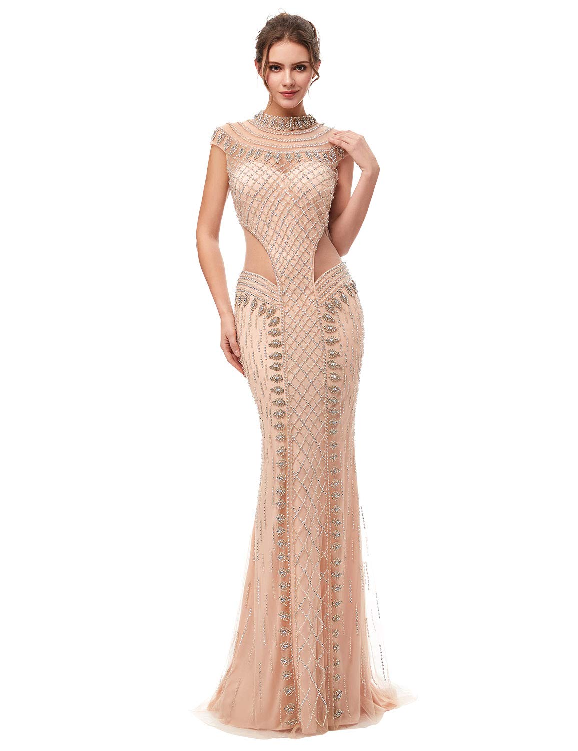 Sarahbridal Women's Tulle Mermaid Sequin Evening Dress - Elegant Formal Prom Gown Long with Train - Perfect for Wedding Guest, Cocktail Party, Red Carpet Events & Special Occasions