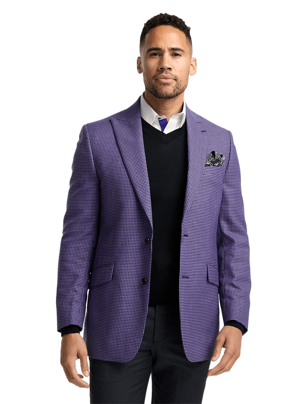 Premium Wool Houndstooth Single-Breasted Peak Lapel Blazer for Men - Elegant Purple Business Jacket - Perfect for Office, Weddings & Formal Events
