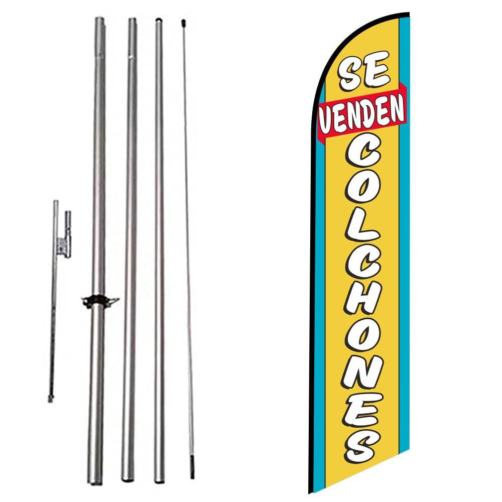 Feather Flag with 15ft Pole Kit & Ground Spike - Perfect for Mattress Store Advertising, Outdoor Sales, and Grand Openings