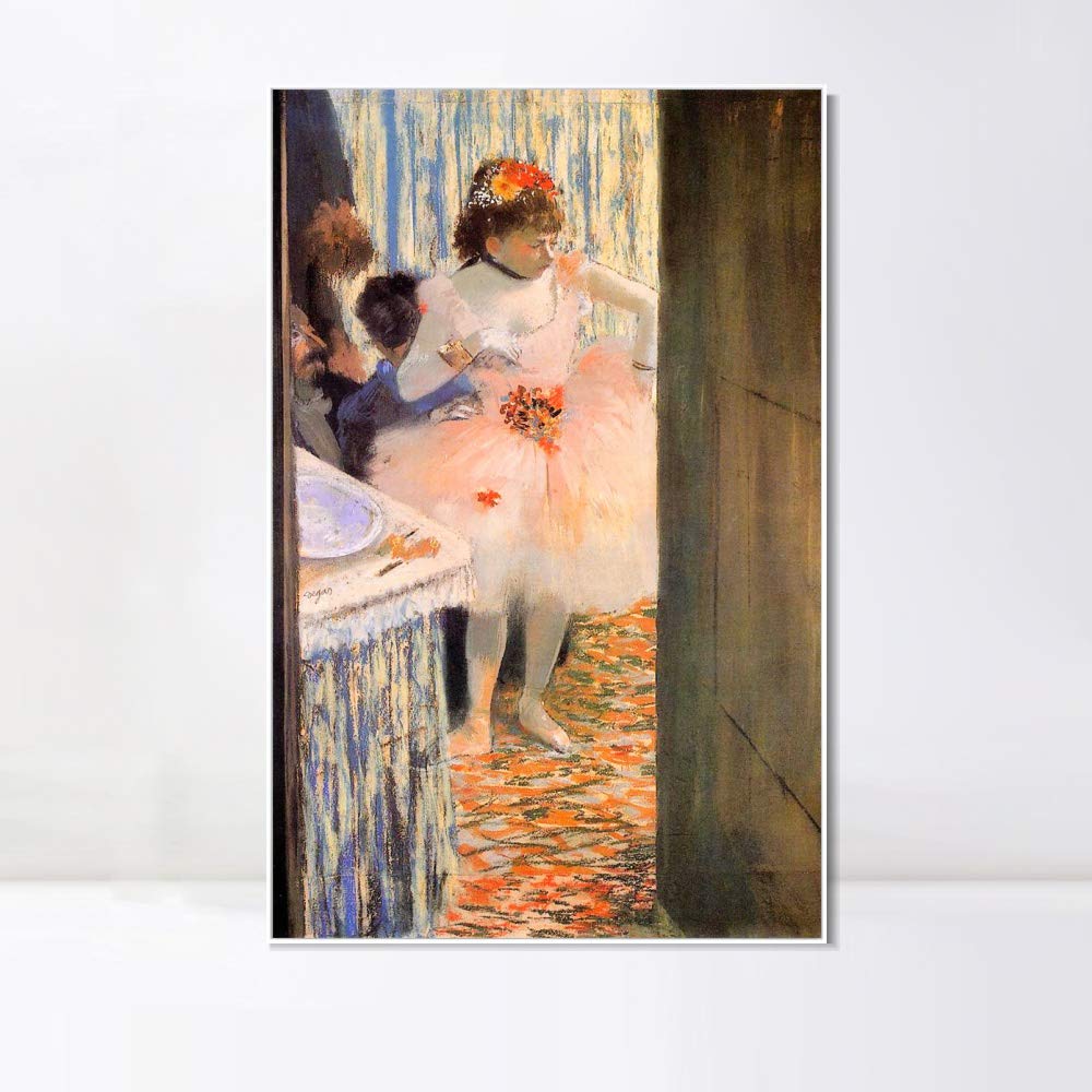Edgar Degas Dancer in Her Dressing Room Wall Art - 20x28 Inch Framed Canvas Giclee Print Reproduction, Circa 1880 Ballet Painting - Perfect for Living Room, Bedroom, Office Decor - White Slim Frame Home Artwork
