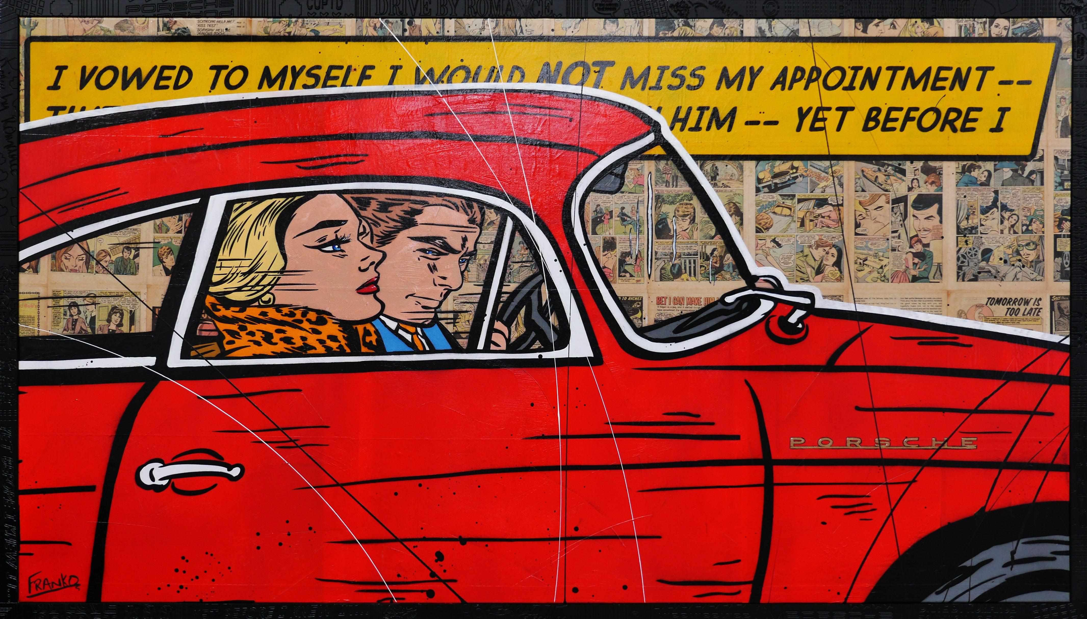 Porsche Comic Book Pages Urban Pop Art Painting - 180cm x 100cm Custom Etched Frame Wall Decor for Living Room, Office & Man Cave | Drive By Romance Collection