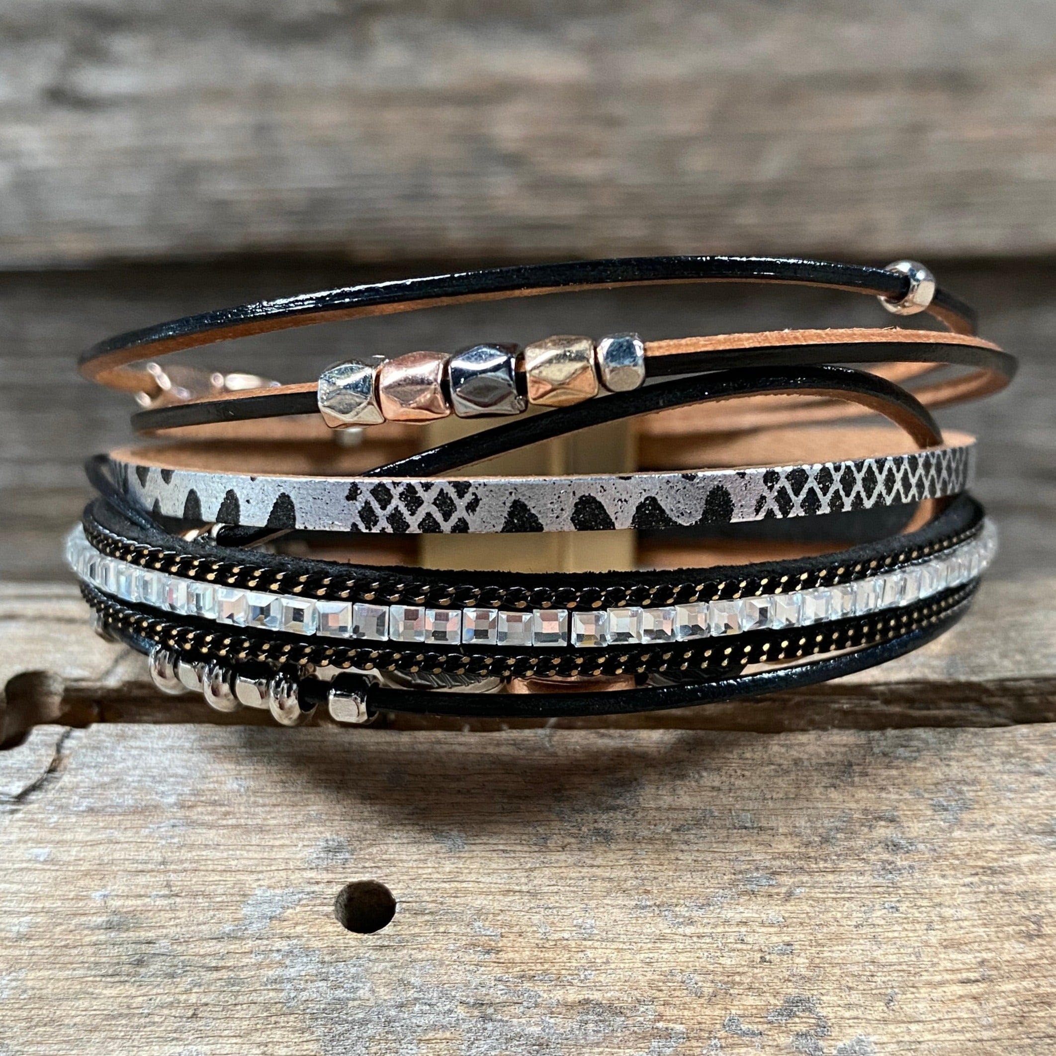 Stylish Black Beads Leather Bracelet for Women - Trendy Boho Fashion Accessory - Perfect for Casual Wear, Parties & Gift Giving