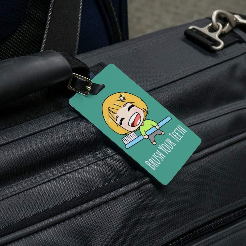 Cute Kawaii Toothbrush & Luggage ID Tag Set of 2 - Perfect for Travel & Oral Hygiene