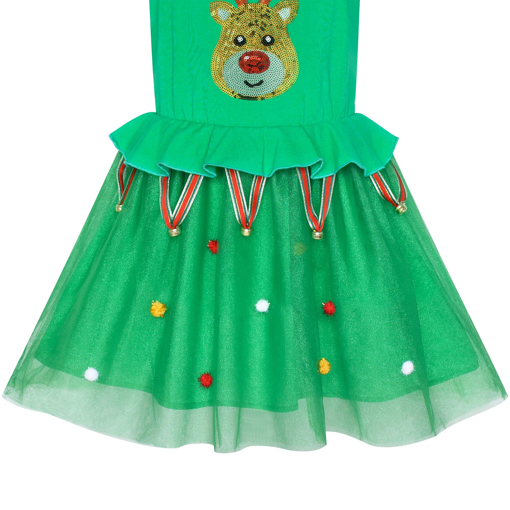 Sunny Fashion Girls Christmas Party Dress with Reindeer Headband - Long Sleeve Santa-Themed Holiday Outfit for Festive Gatherings & Family Photos