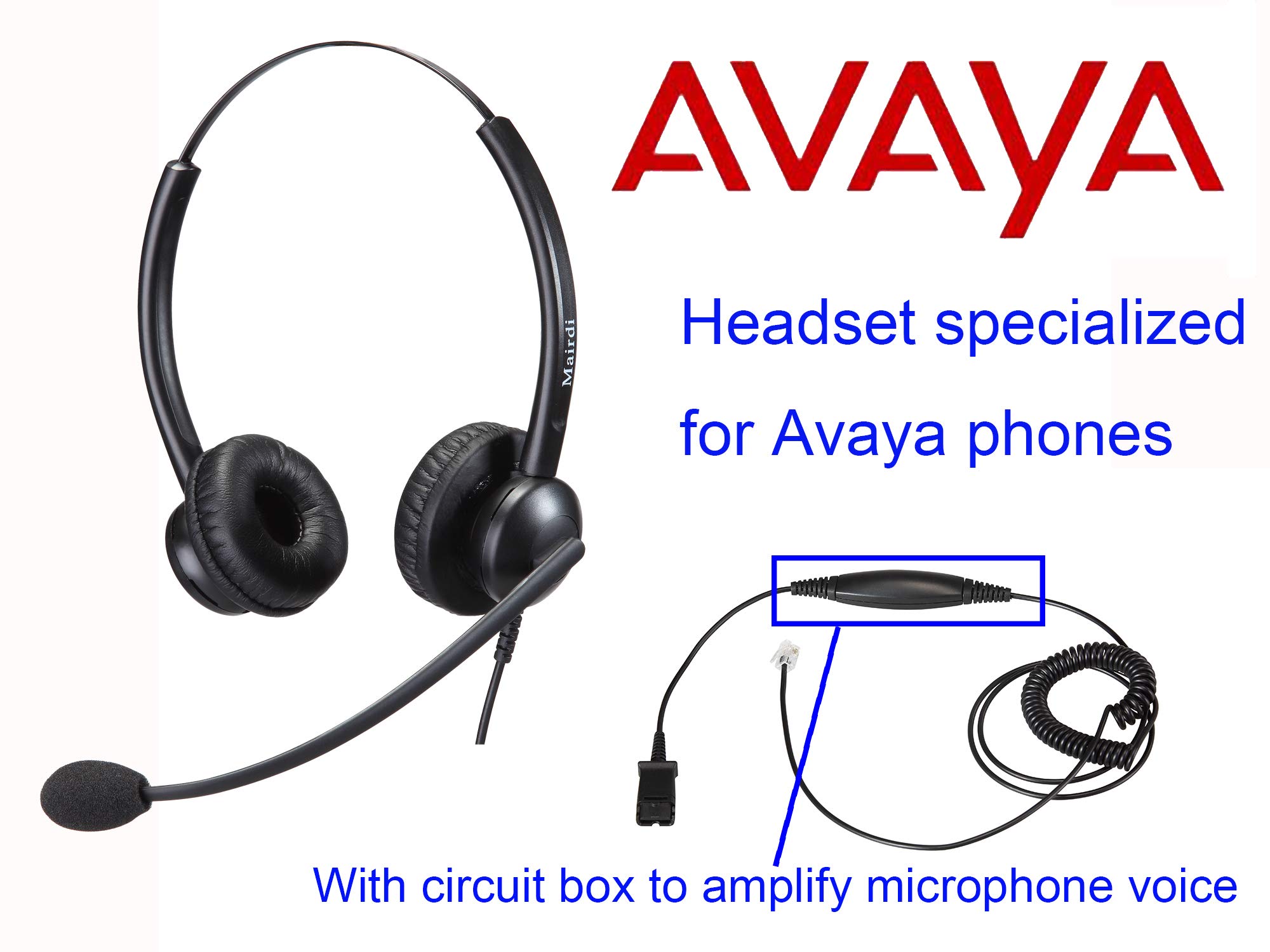 MAIRDI Noise Cancelling Telephone Headset with HIS Cable - Compatible with Avaya IP Phones 1608, 1616, 9601-9670 Series - Perfect for Call Centers, Office Communication & Remote Work