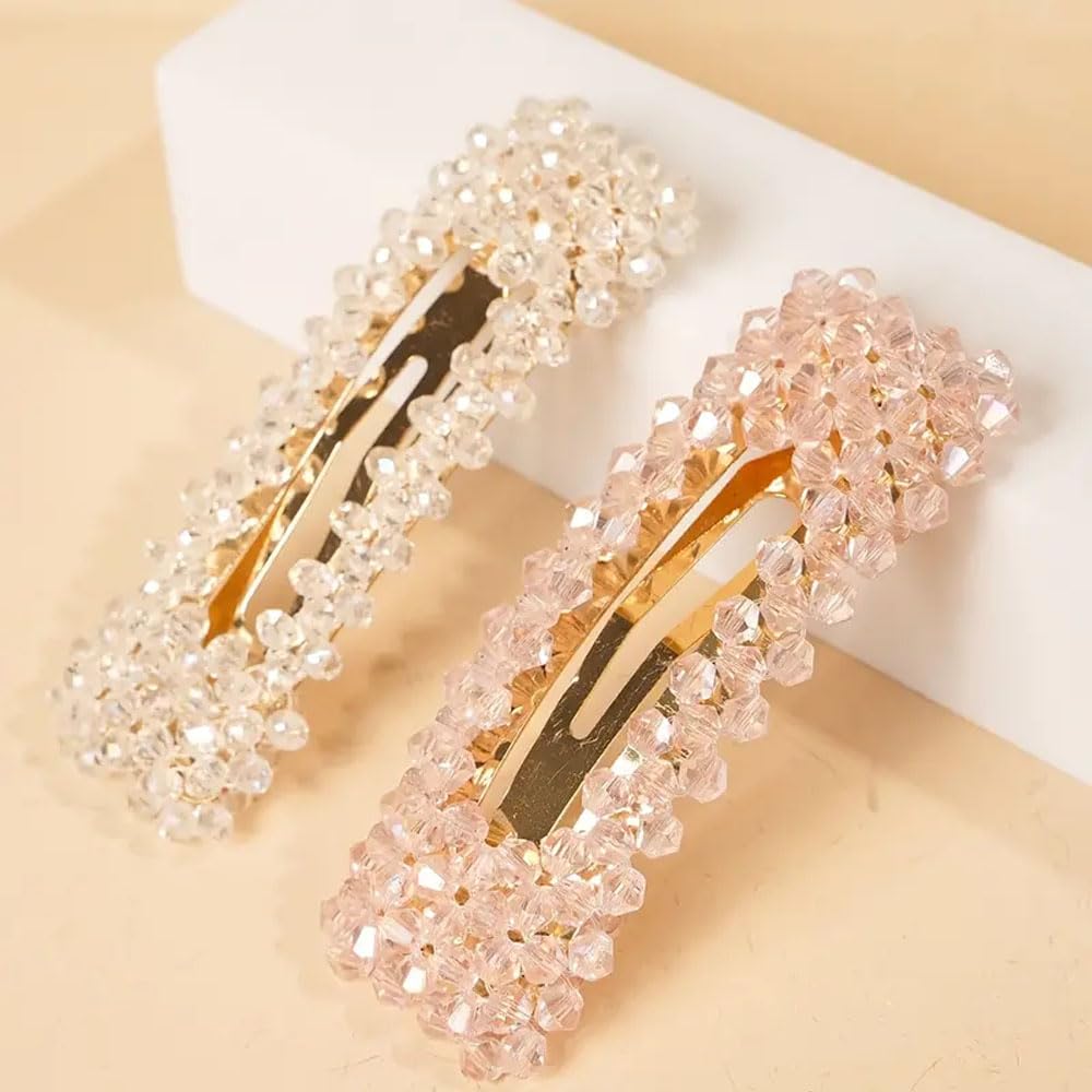 Ashkash 2Pcs Stylish Beaded Hair Clips for Women, Brides & Teens - Snap-On Design for Easy Hair Styling | Perfect for Weddings, Parties & Everyday Wear