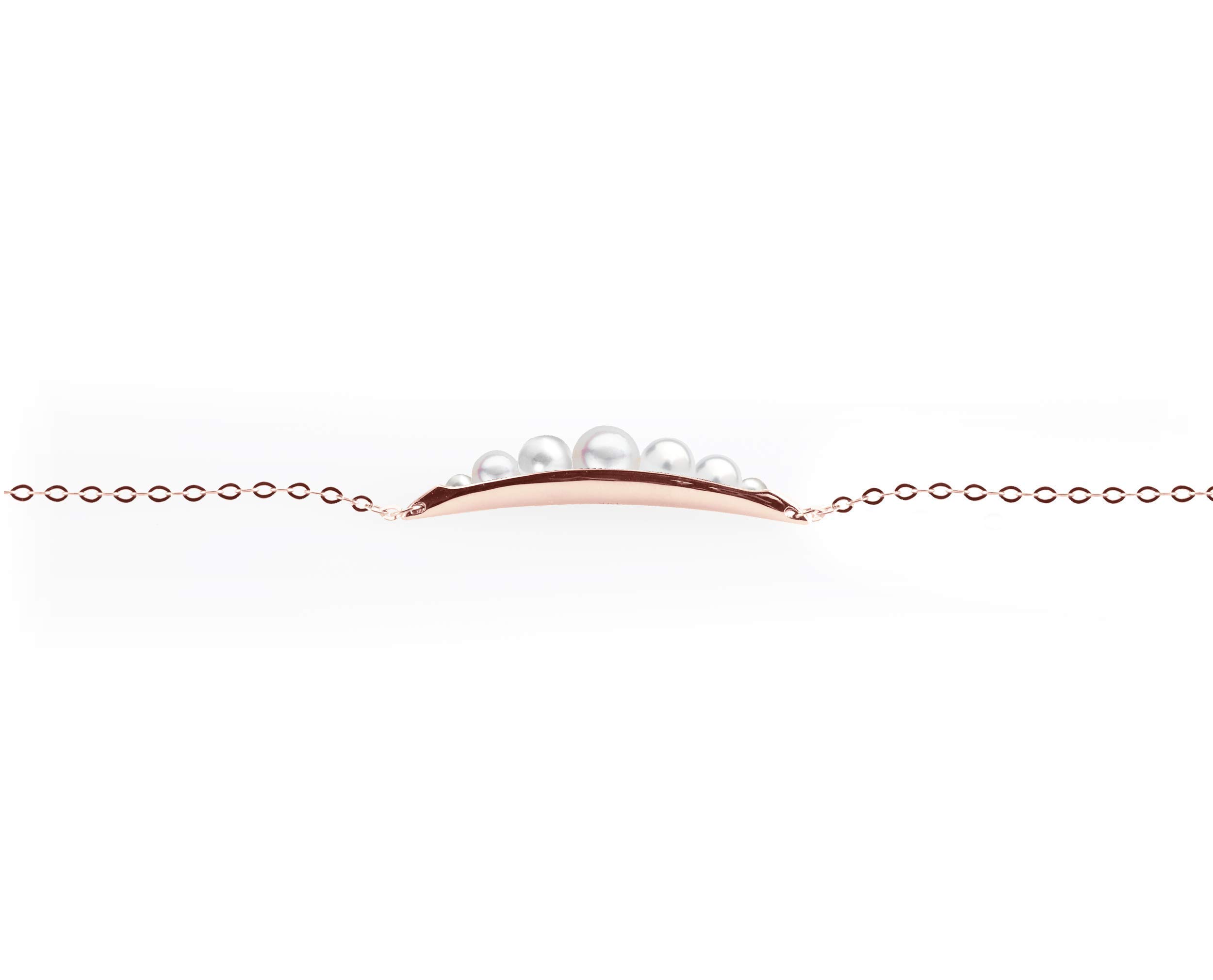 Majade 14K Rose Gold Pearl Bracelet - Handmade Fertility Birthstone Jewelry for Mom, Minimalist White Silver Pearl Bar Bracelet, June Birthstone Pea in a Pod Design - Perfect for Mother's Day Gifts, Wedding Accessories & Special Occasions