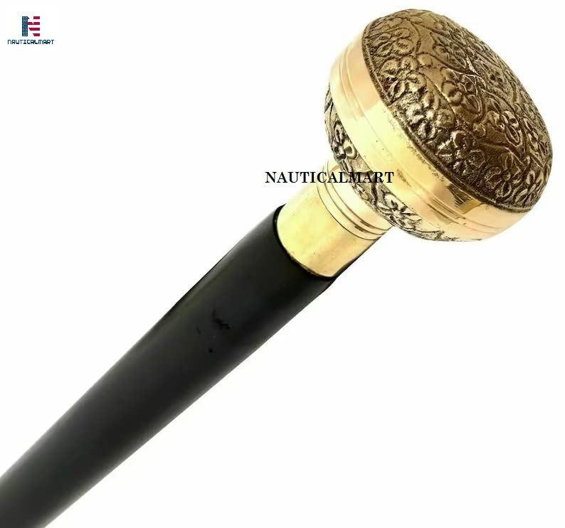 Handmade Victorian Style Wooden Walking Cane with Golden Brass Handle - Unique Fashionable Mobility Aid for Men & Women, Perfect for Hiking, Travel, and Gift Giving
