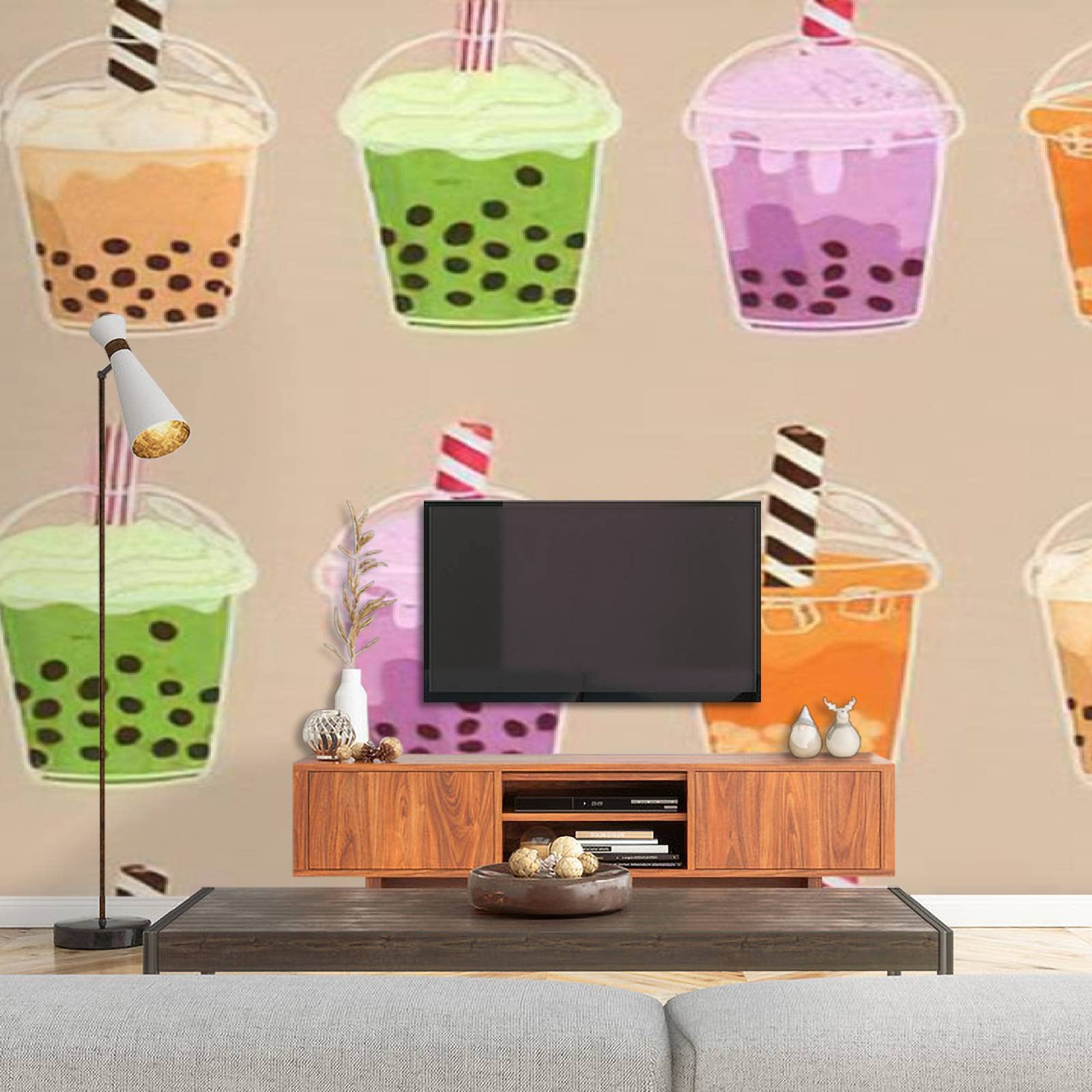 Bubble Tea Wallpaper Set - Self-Adhesive PVC Contact Paper with Tapioca Pearls Design | Waterproof Peel & Stick Wall Decoration for Living Room, Bedroom, TV Backdrop | Asian-Inspired Boba Tea Theme for Home & Cafe Decor