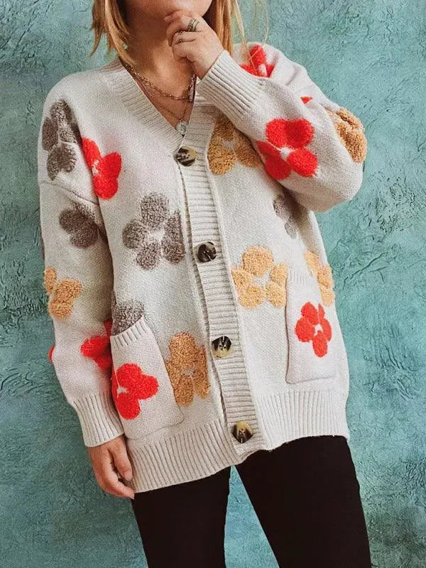 Stylish Jacquard Pocket Cardigan for Women - Cozy Knit Sweater for Casual Wear, Office & Fall Outfits