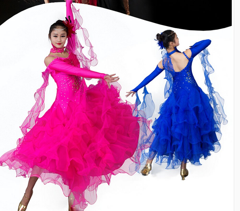 Elegant Women's Modern Waltz Tango Smooth Ballroom Dance Dress - Standard Competition Ball Gown (Blue, Size M) | Perfect for Professional Dance Competitions & Social Events