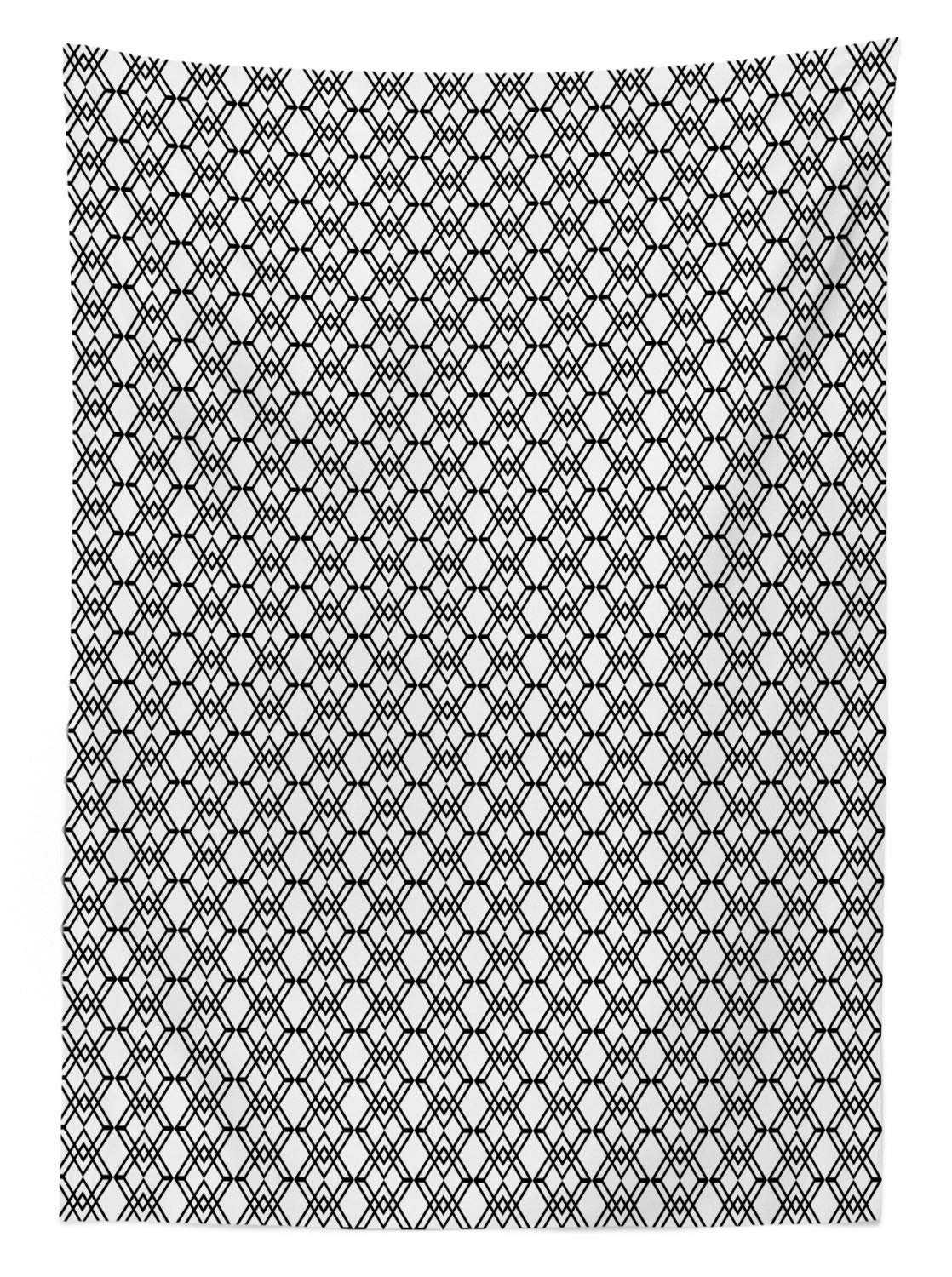 Ambesonne Black and White Grid Pattern Outdoor Tablecloth - Modern Monochrome Interlace Squares Design, Washable Picnic Table Cover 58