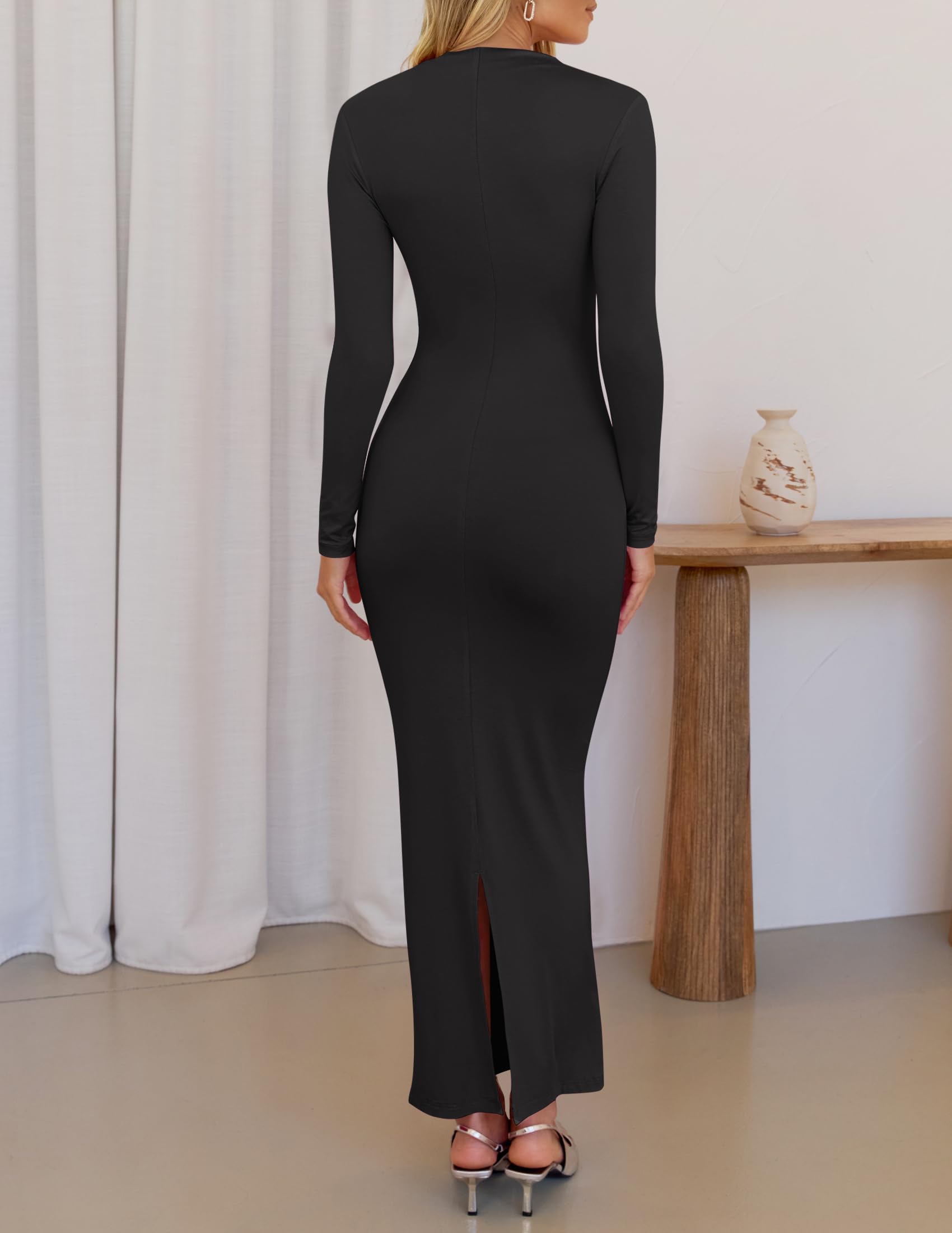 ZESICA Women's Sexy Ruched Long Sleeve Bodycon Maxi Dress - Slim Fit Cocktail Party Dress for Spring, Perfect for Night Out, Date Night & Special Occasions