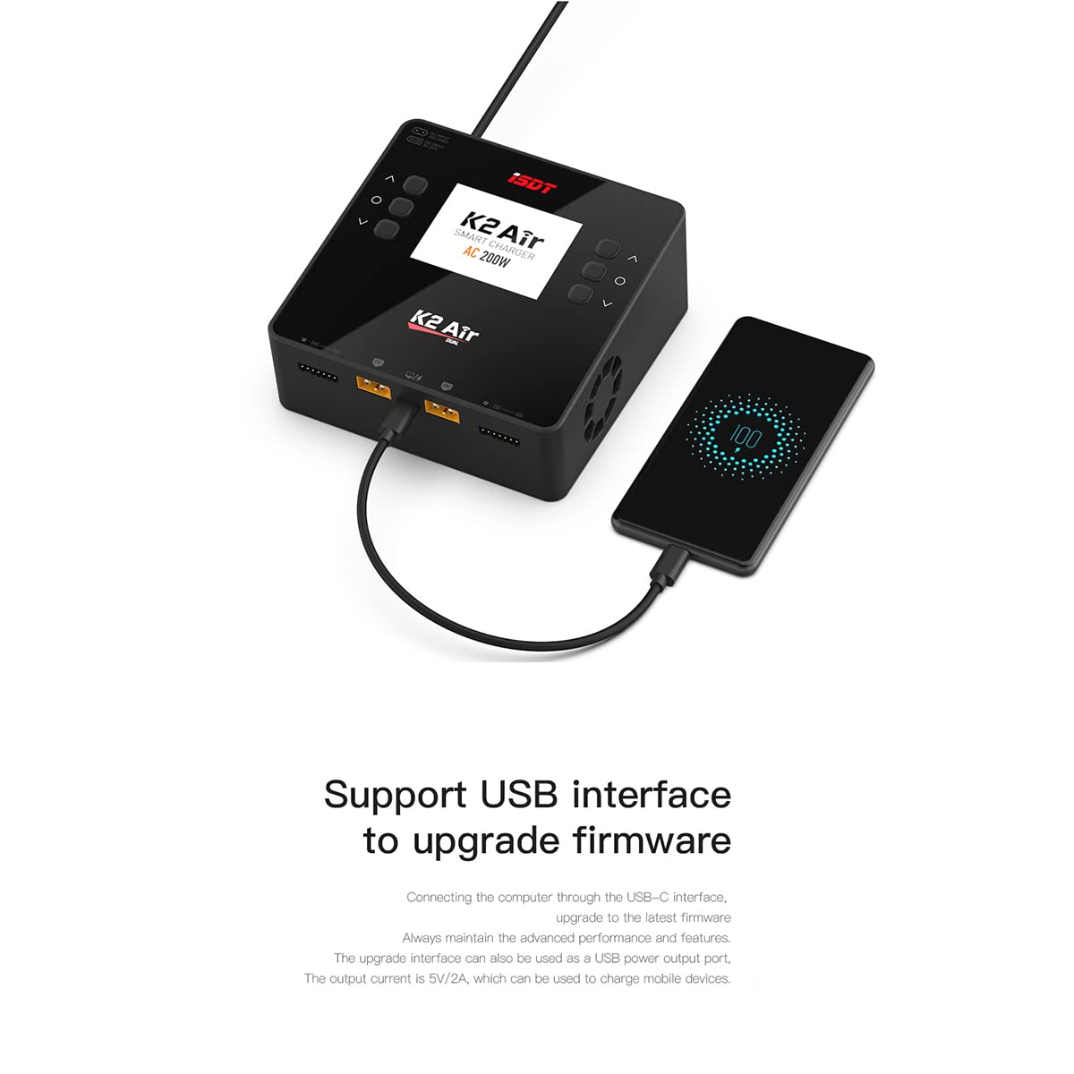 ISDT K2 Air 200W AC 500W DC Dual Channel Smart Battery Charger for RC LiPo LiHv NiMH - Bluetooth APP Control, LCD Display - Perfect for Drone, RC Car & Airplane Battery Charging