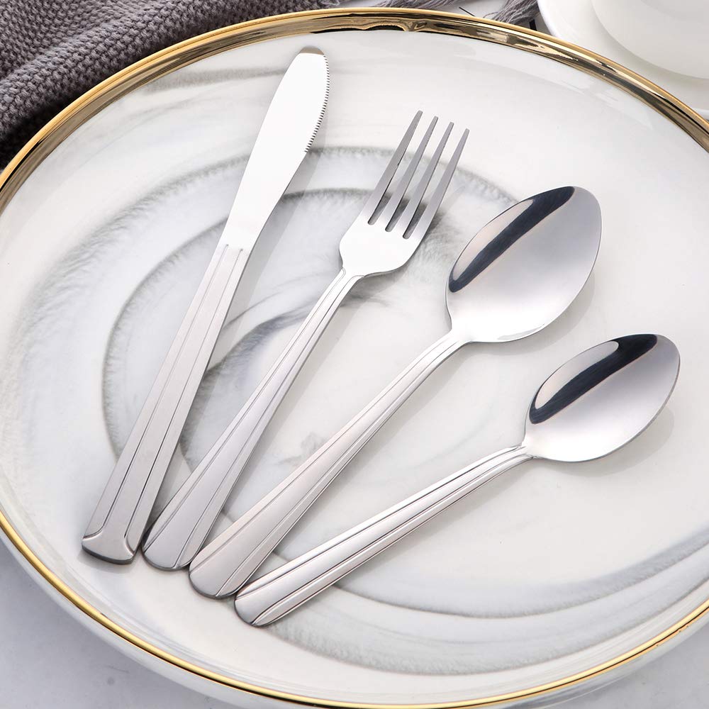 BuyGo 24-Piece Stainless Steel Silverware Set - Elegant Dinner Knife, Fork, Spoon & Teaspoon for 6 - Classic Dishwasher Safe Flatware Cutlery - Perfect for Home Dining, Restaurant Use & Gift Giving