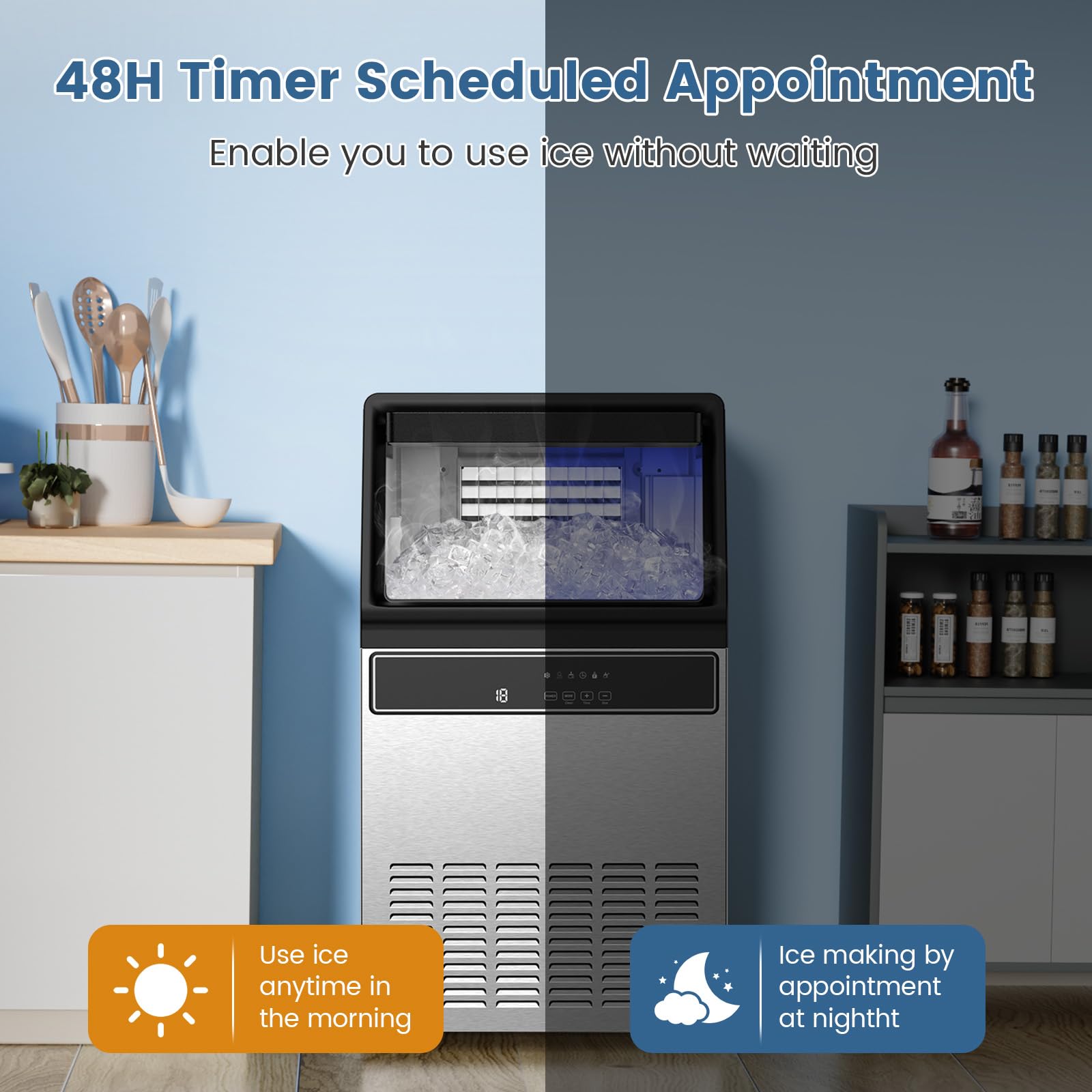 COWSAR 100 lbs/24H Commercial Ice Maker Machine - 45 Ice Cubes per Cycle, Self-Cleaning Stainless Steel Under Counter Ice Machine with 48-Hour Timer for Bars, Cafes, Restaurants & Home Use - Perfect for Cocktails, Beverages & Food Preservation