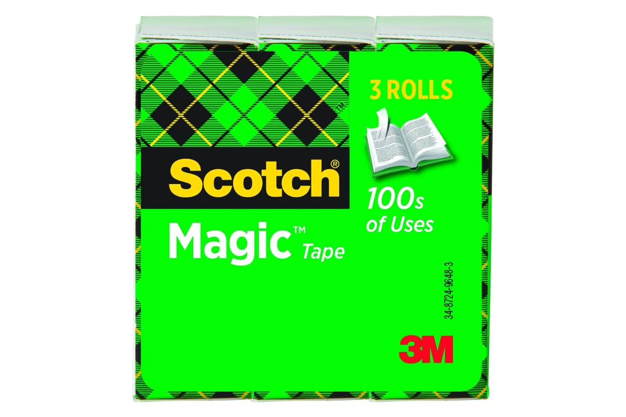 Scotch Magic Tape - Invisible Adhesive for Home Office & School Supplies, 3 Rolls - Perfect for Document Repair, Gift Wrapping & Classroom Projects