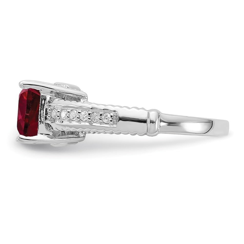 925 Sterling Silver Rhodium-Plated Synthetic Ruby & CZ Solitaire Ring for Women | Elegant Engagement, Wedding, Anniversary Gift | Diamond2Deal