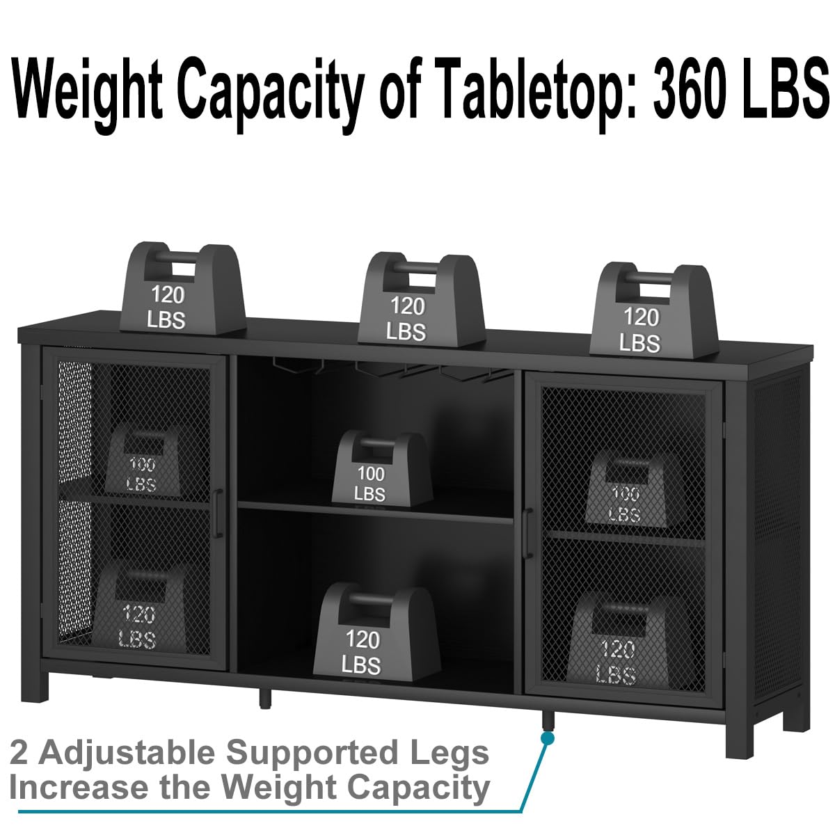 Black Oak Wine Bar Cabinet with Storage - 55 Inch Farmhouse Kitchen Buffet Cabinet for Liquor & Coffee Display | Industrial Style Home Bar for Dining Room & Living Room | Perfect for Entertaining Guests & Organizing Beverages