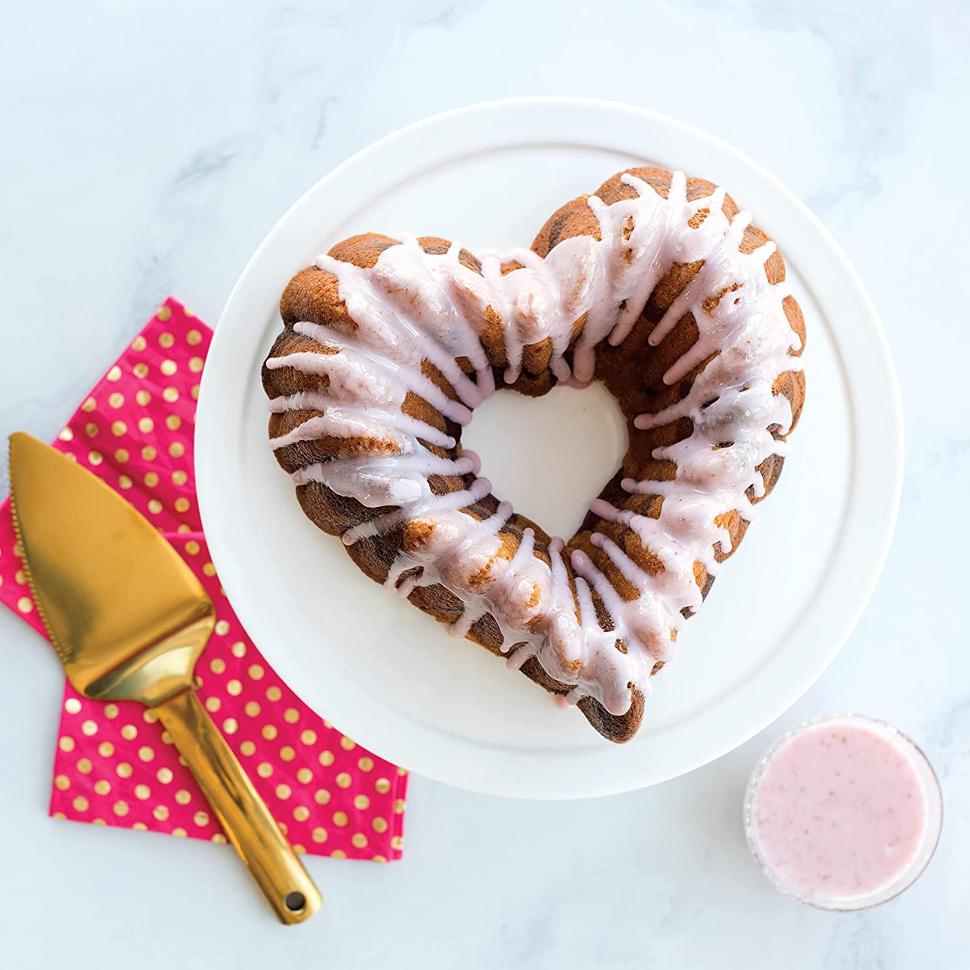 Heart Shaped Cake Pan 10 Inch - Nonstick Fluted Charlotte Mold for Valentine's Day, Christmas, Wedding & Party Baking - Heavy Duty Kundalini Design for Cakes, Tarts & Desserts
