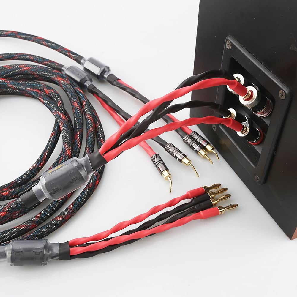Premium HiFi Speaker Cable - Bi-Wire Banana Plug to Pin Audiophile Wire - 2m Length for Home Theater & Studio Sound Systems