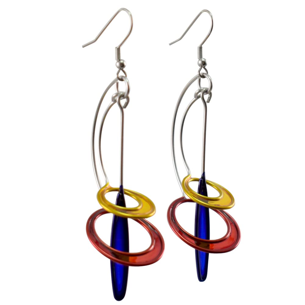 Kinetic Sculpture Inspired Stainless Steel Art Earrings | Primary Pop Multicolor JW0934 | Perfect for Casual Wear & Special Events