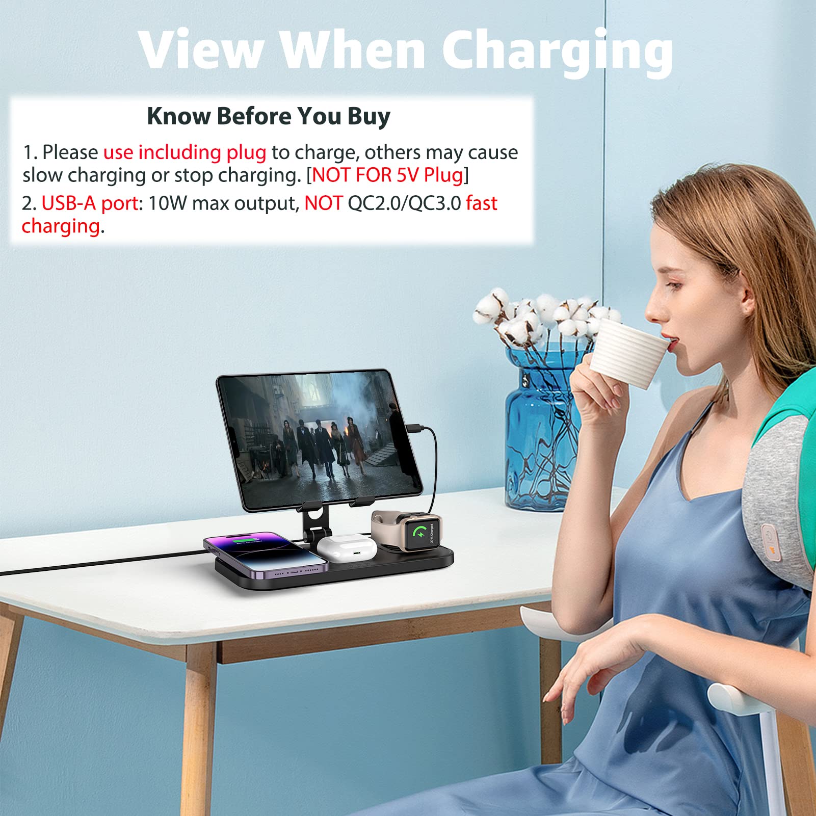 4-in-1 Fast Wireless Charging Station for iPhone 16/15/14/13/12/11, Apple Watch 10/9/8/7/6/5/SE/4/3 & AirPods 4/3/2/Pro - Qi Certified Multi-Device Charger Pad for Home, Office and Nightstand Use
