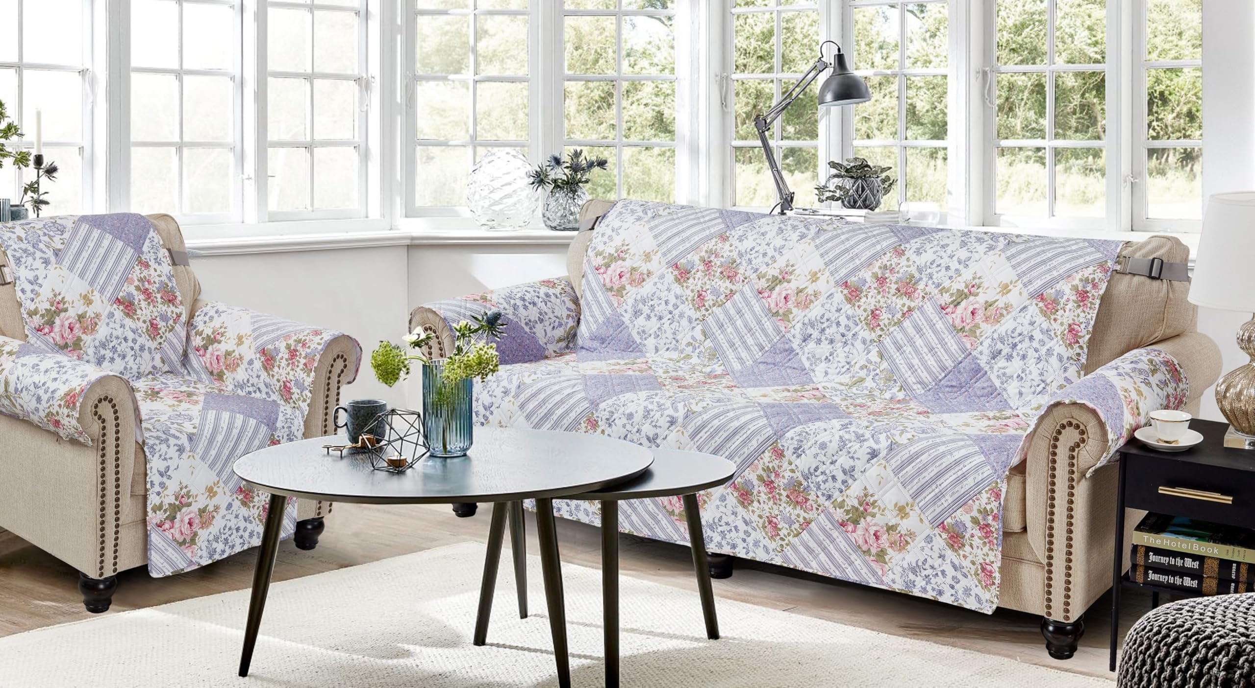 Brilliant Sunshine Rose Violet Patchwork Quilted Recliner Slipcover - 26