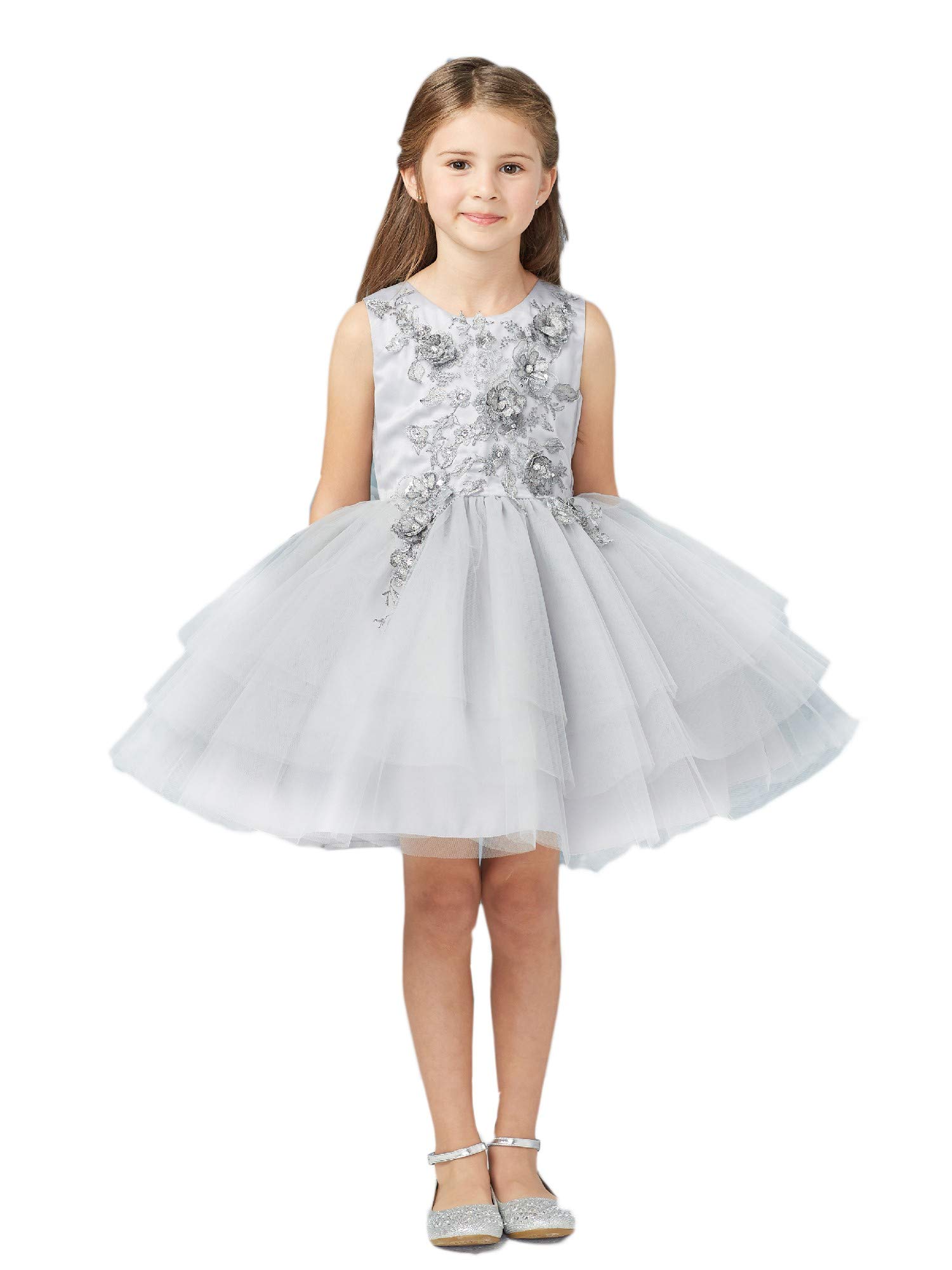 Tip Top Girls' Silver Lace Layered Tulle Pageant Dress for Easter, First Communion & Special Occasions - Sizes 8-14 | Perfect for Pageants, Holidays & Formal Events