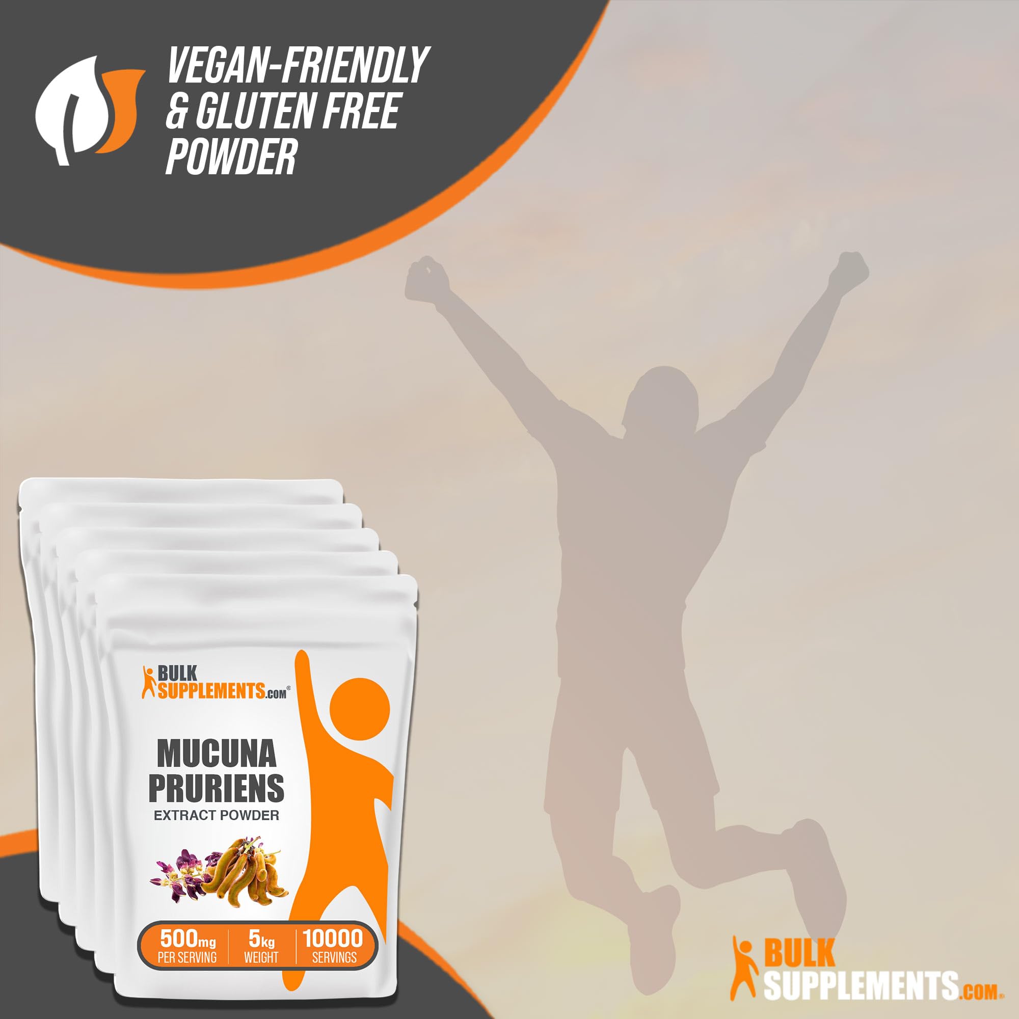 BulkSupplements.com Mucuna Pruriens Extract Powder 500mg per Serving - Organic Herbal Supplement from Mucuna Pruriens Seed, Gluten Free, Non-GMO - Pack of 5 (5kg/11lbs) for Energy Boost, Stress Relief & Brain Health