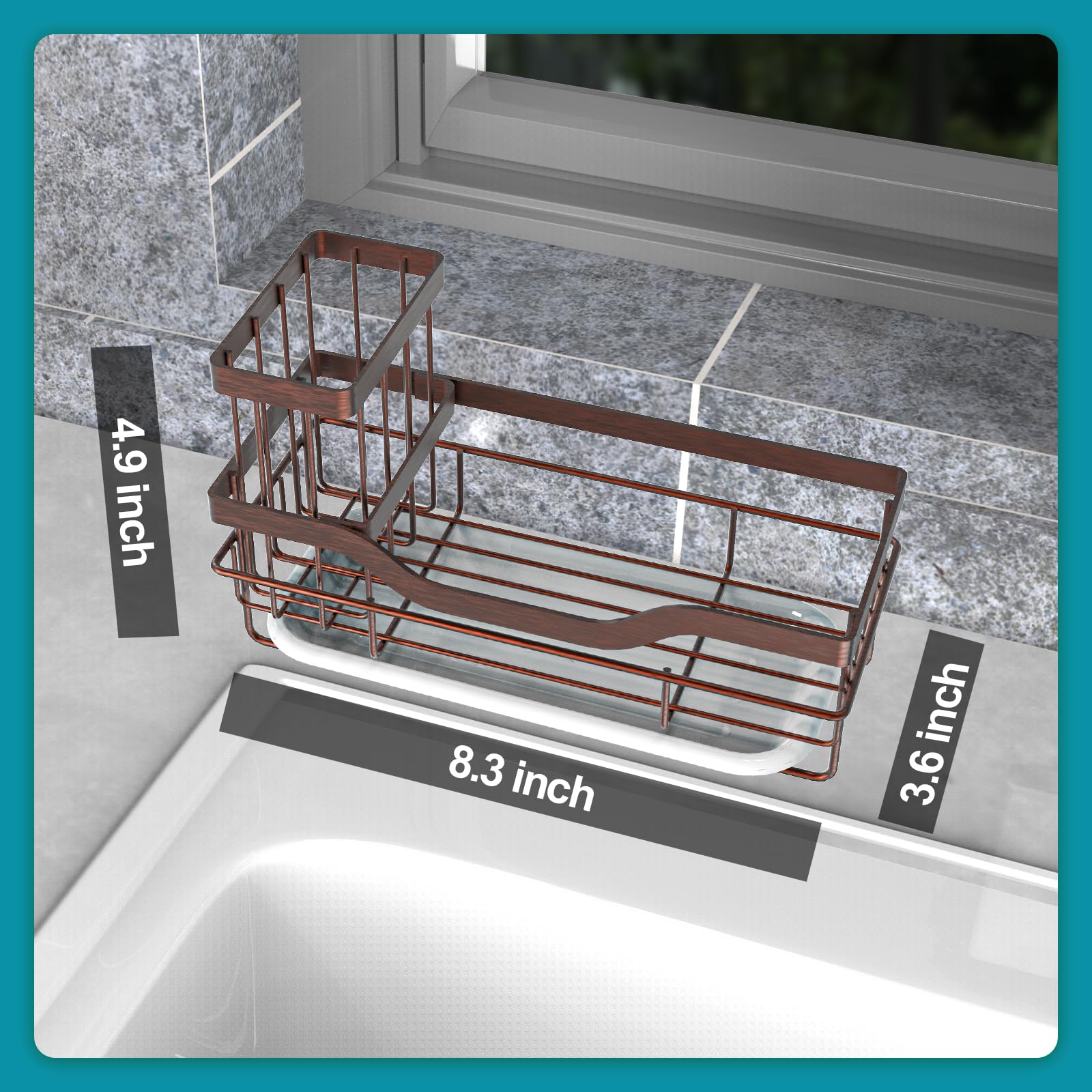 Rustproof Sponge Holder with Brush Holder & Drain Tray - Kitchen Sink Caddy Organizer for Dish Soap Storage, Countertop Accessories - Perfect for Small Kitchen & Home Organization