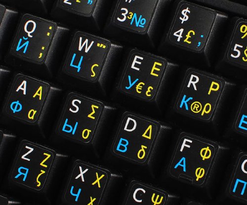 Russian Greek English Keyboard Stickers - Non-Transparent Black Background Labels for PC, Laptop & Notebook - Perfect for Multilingual Typing & Language Learning