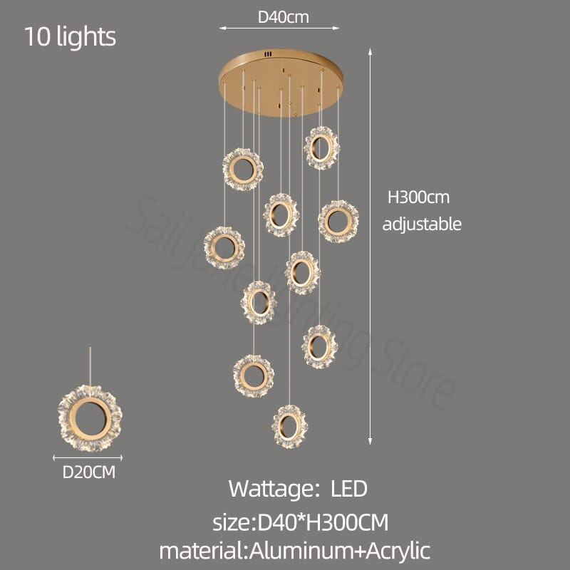 Elegant LED Staircase Chandelier Rings - Modern Staircase Lighting Fixture for Home Decor | Perfect for Hallways, Entryways, and Stairwells