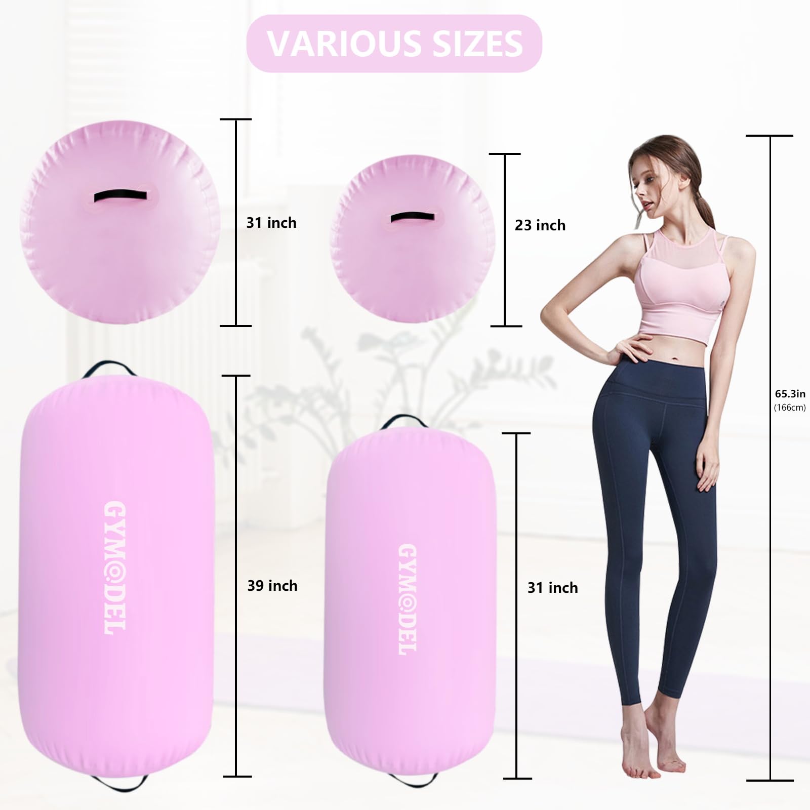 Inflatable Gymnastics Air Barrel Roller Mat with Pump - Tumbling Training Equipment for Back Handspring, Cheerleading, Yoga - Home & Outdoor Use for Kids & Adults